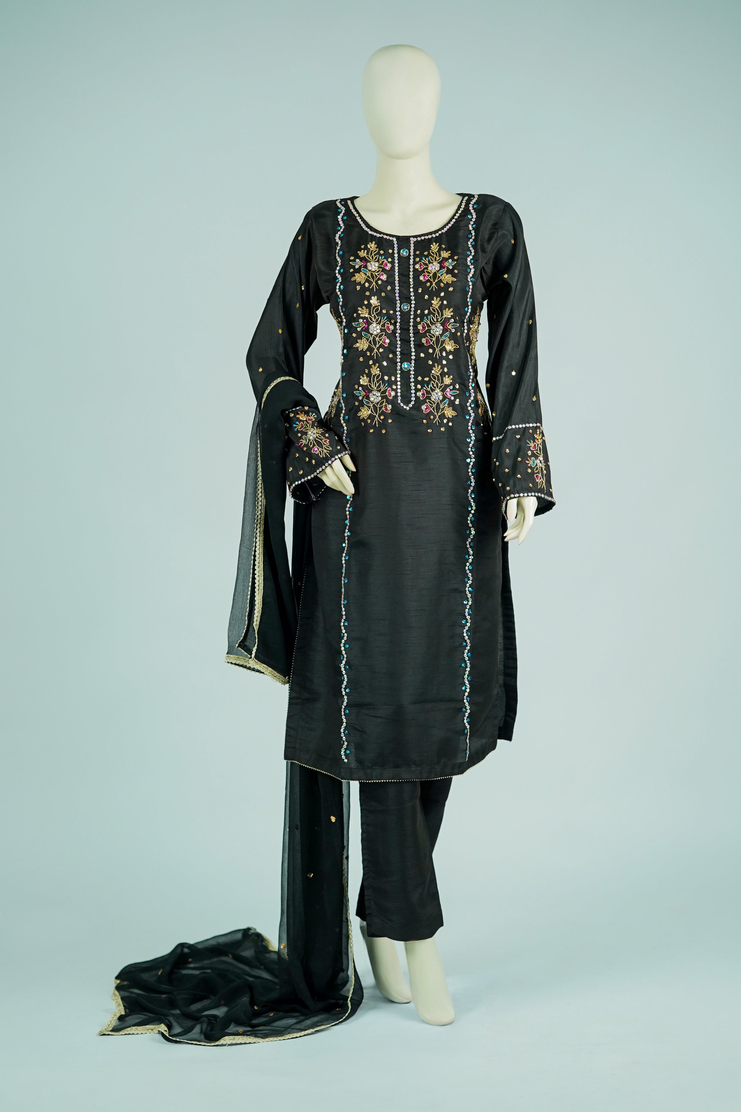 Pareeshay – 3pcs Russian Silk Suit with Chiffon Dupatta