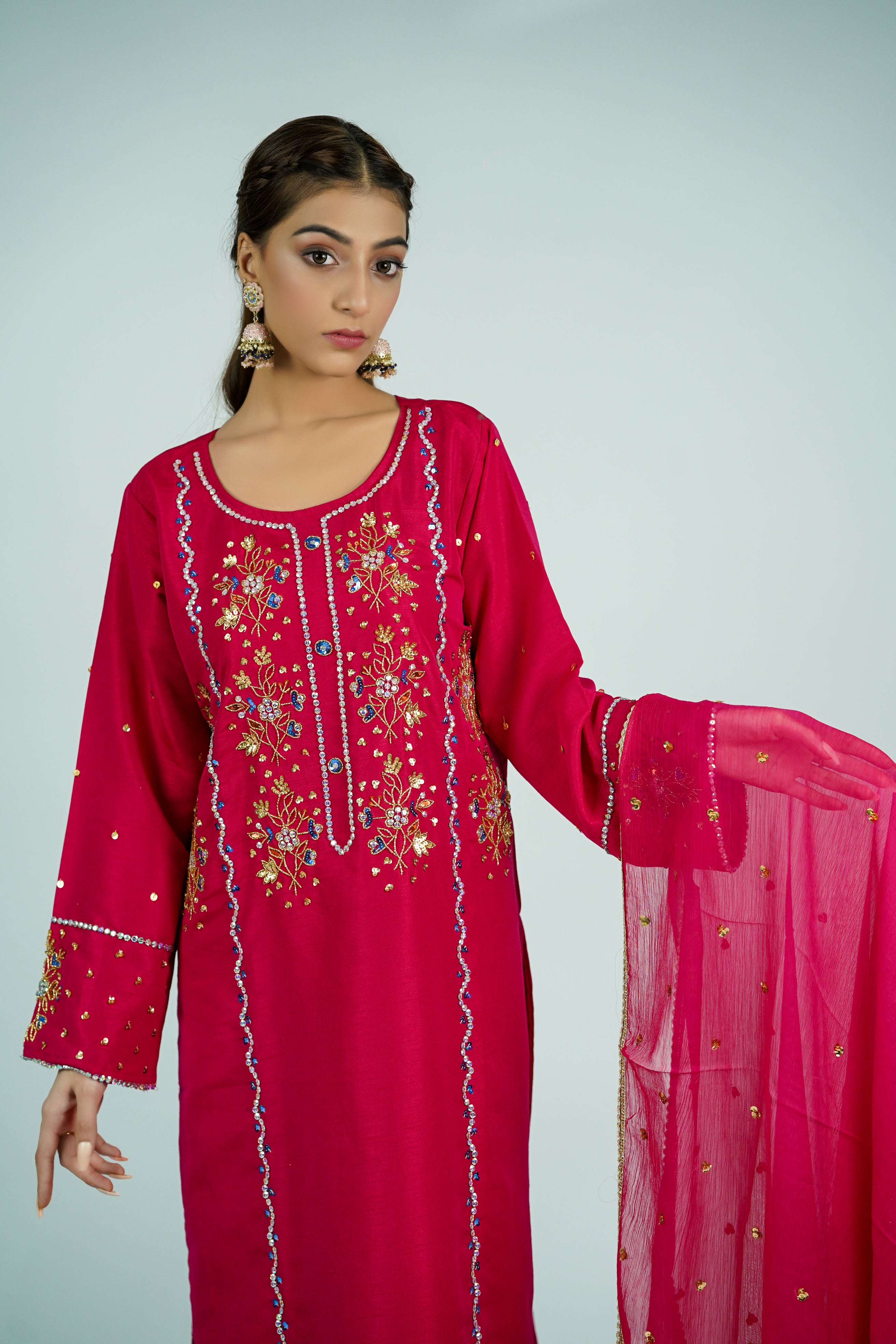 Pareeshay – 3pcs Russian Silk Suit with Chiffon Dupatta