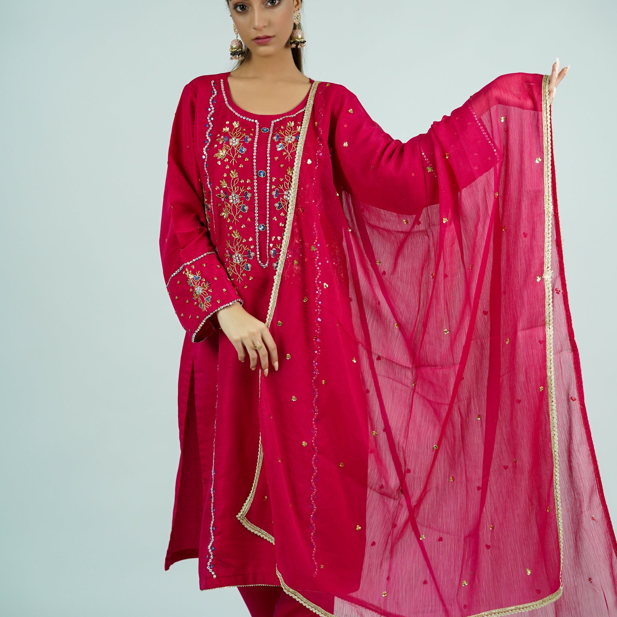 Pareeshay – 3pcs Russian Silk Suit with Chiffon Dupatta