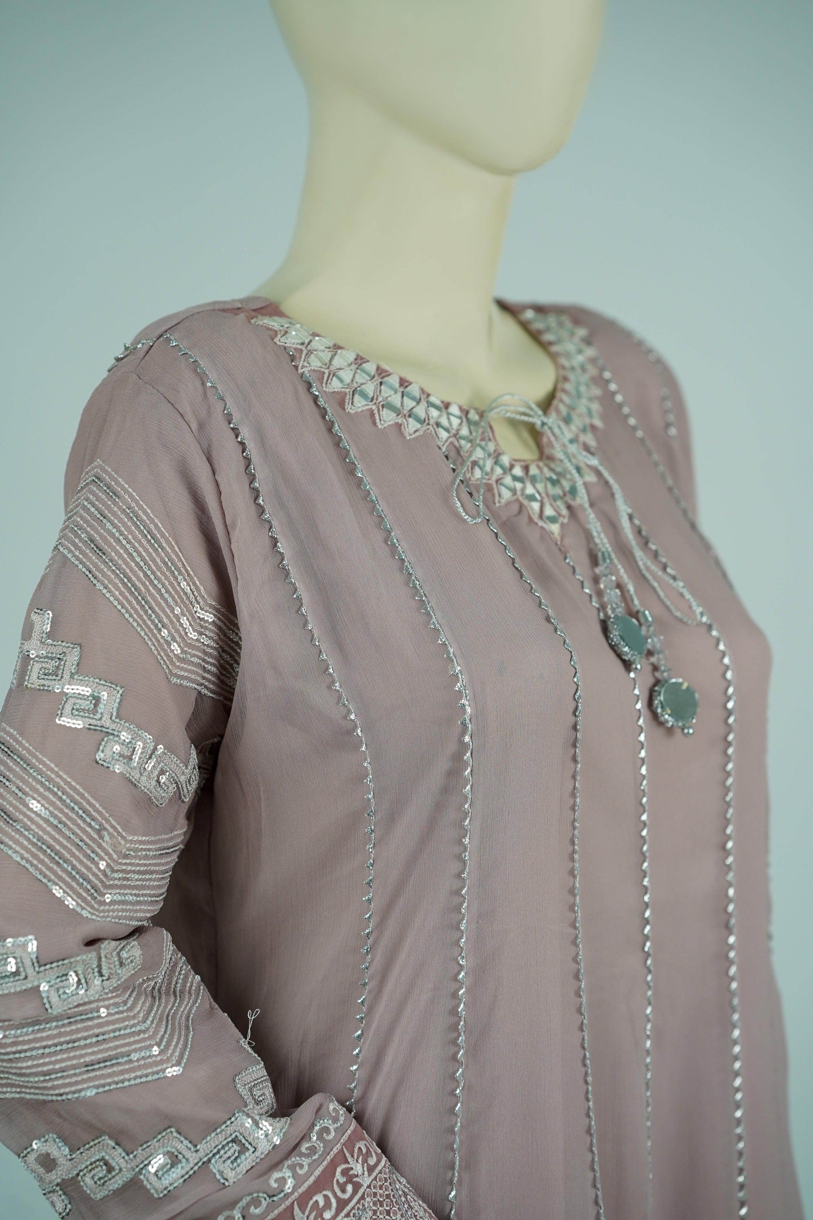 Magician – 3pcs Embroidered Chiffon Maxi Set with Mirror Handwork & Dupatta