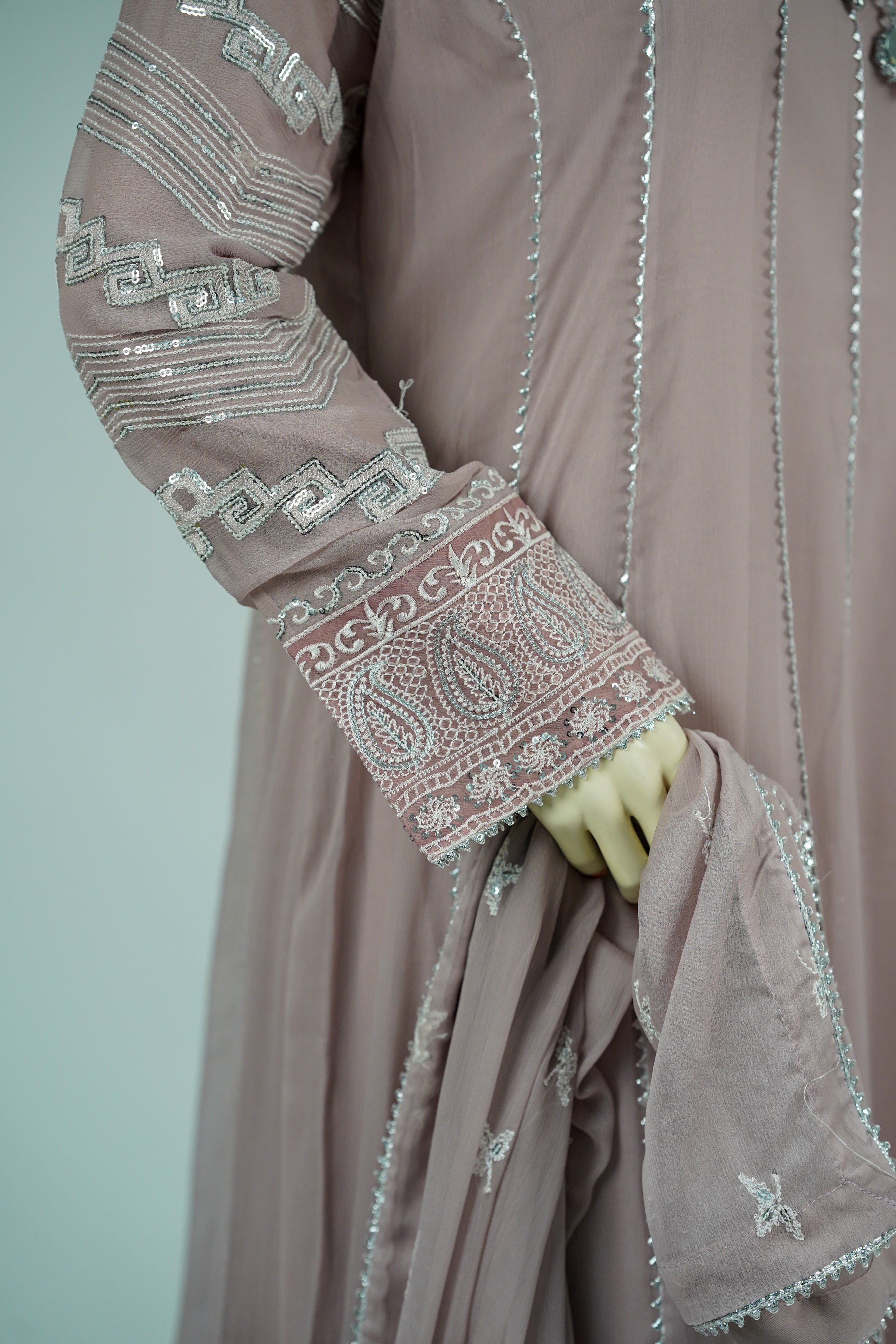 Magician – 3pcs Embroidered Chiffon Maxi Set with Mirror Handwork & Dupatta