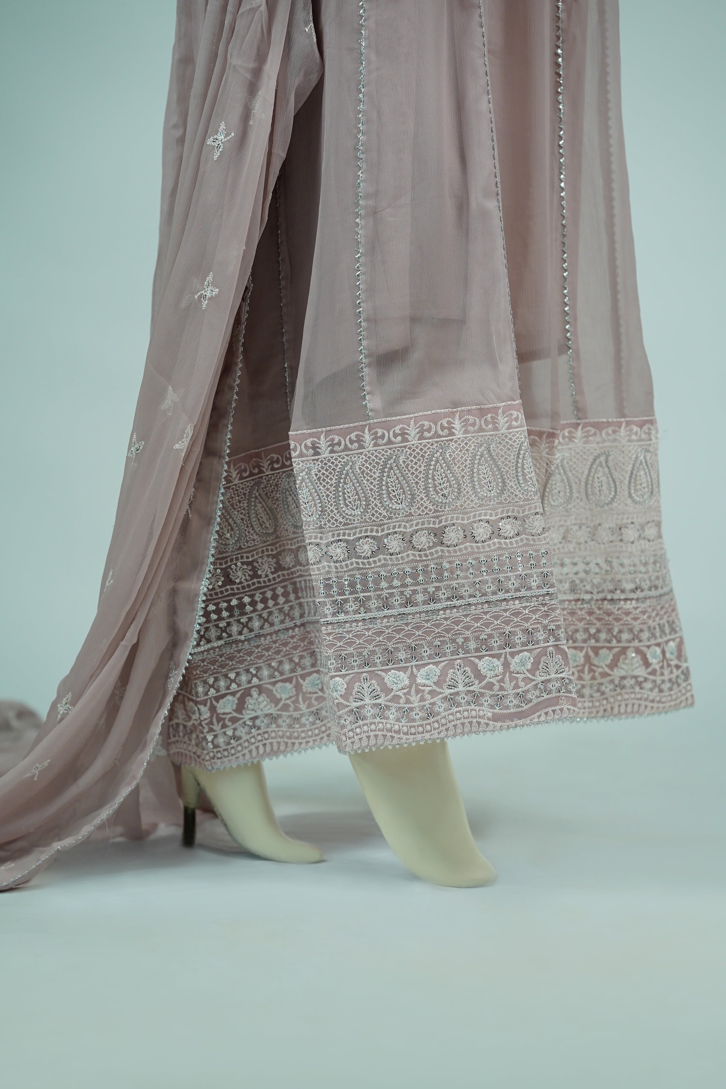 Magician – 3pcs Embroidered Chiffon Maxi Set with Mirror Handwork & Dupatta