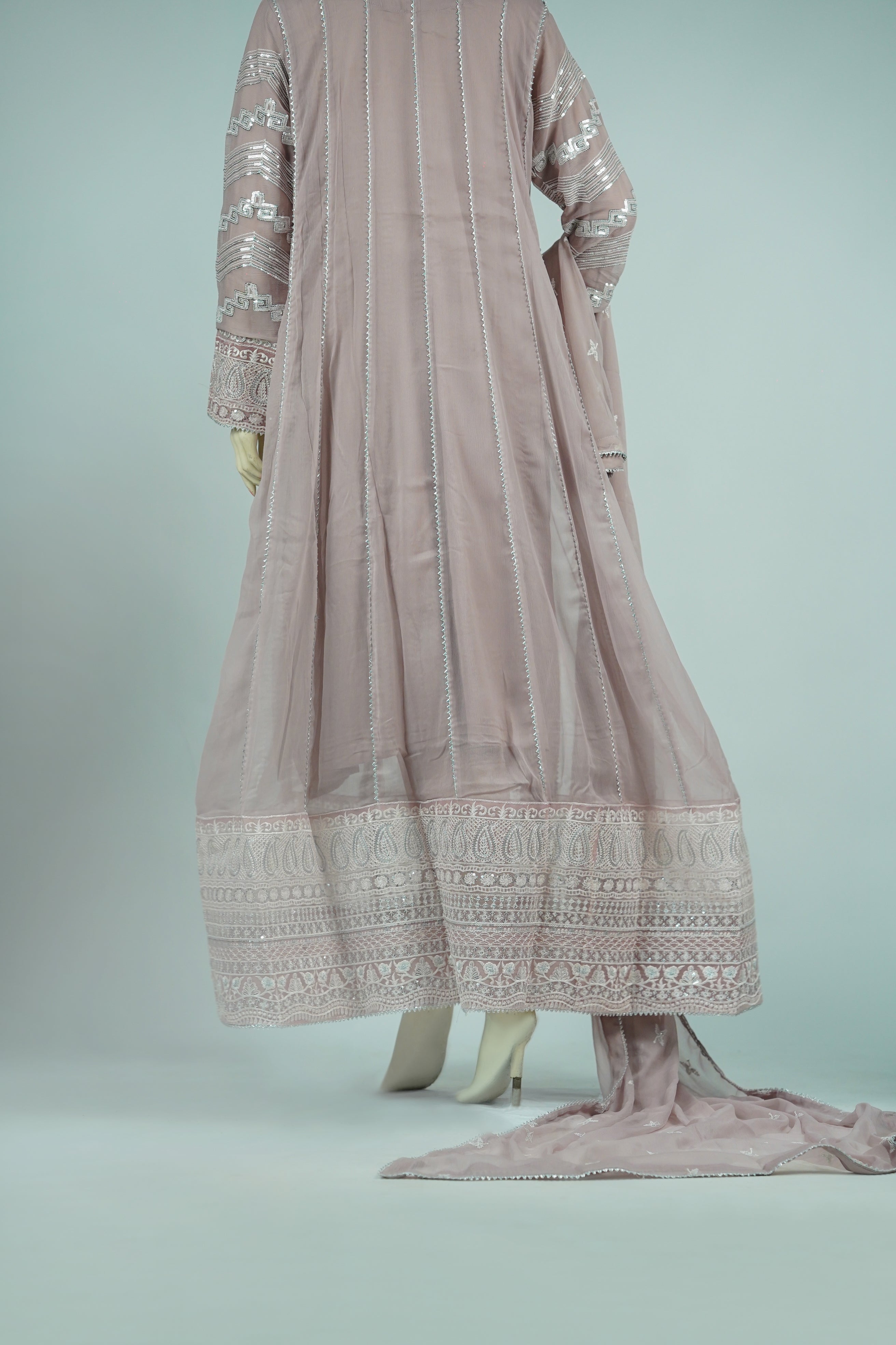 Magician – 3pcs Embroidered Chiffon Maxi Set with Mirror Handwork & Dupatta