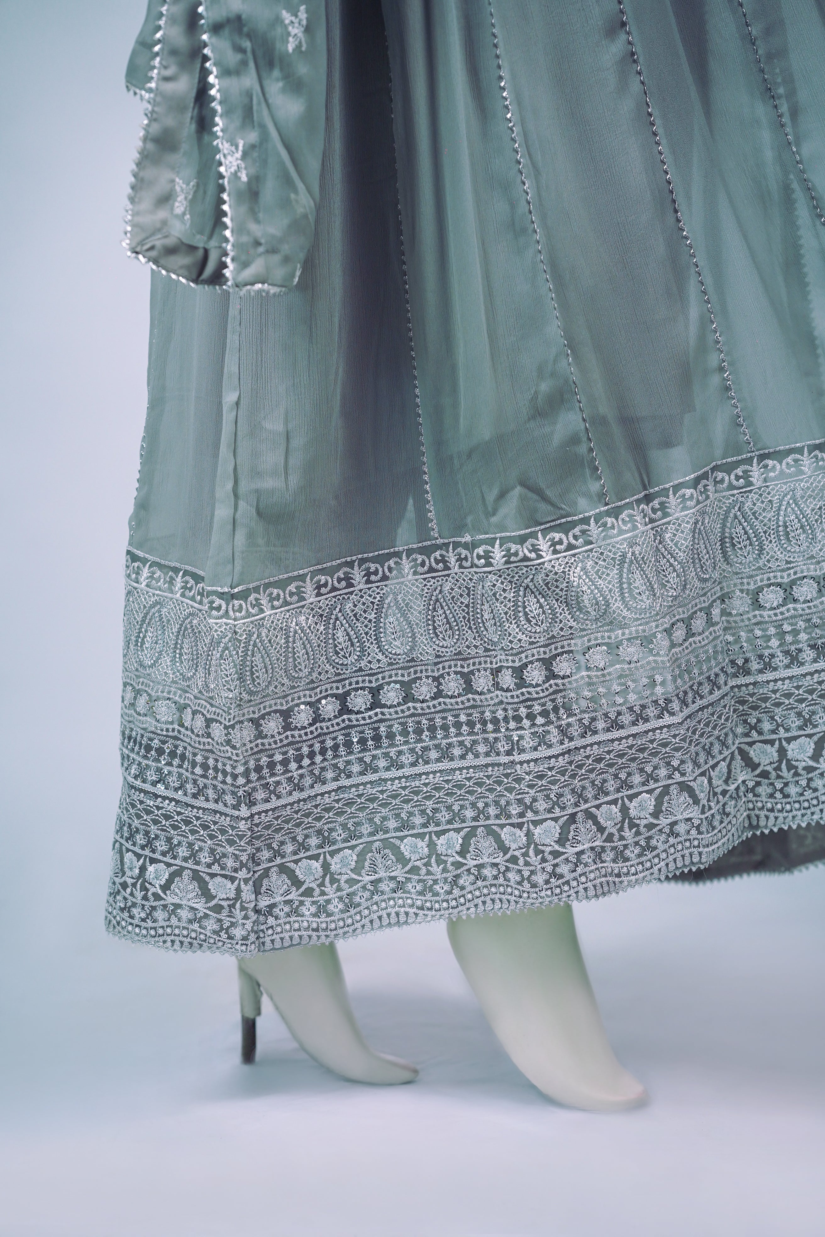 Magician – 3pcs Embroidered Chiffon Maxi Set with Mirror Handwork & Dupatta