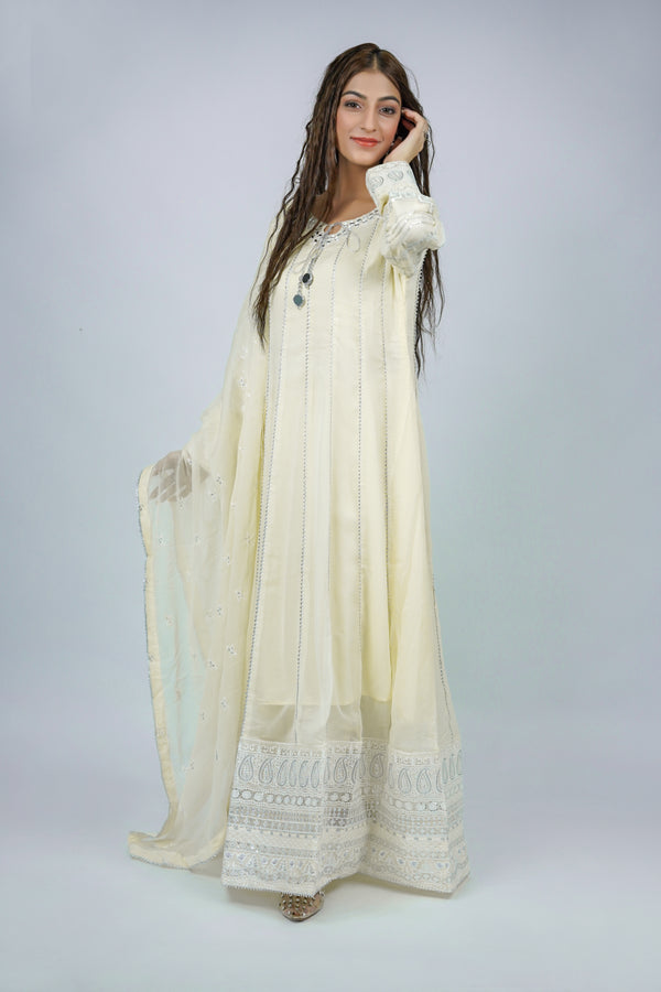 Magician – 3pcs Embroidered Chiffon Maxi Set with Mirror Handwork & Dupatta