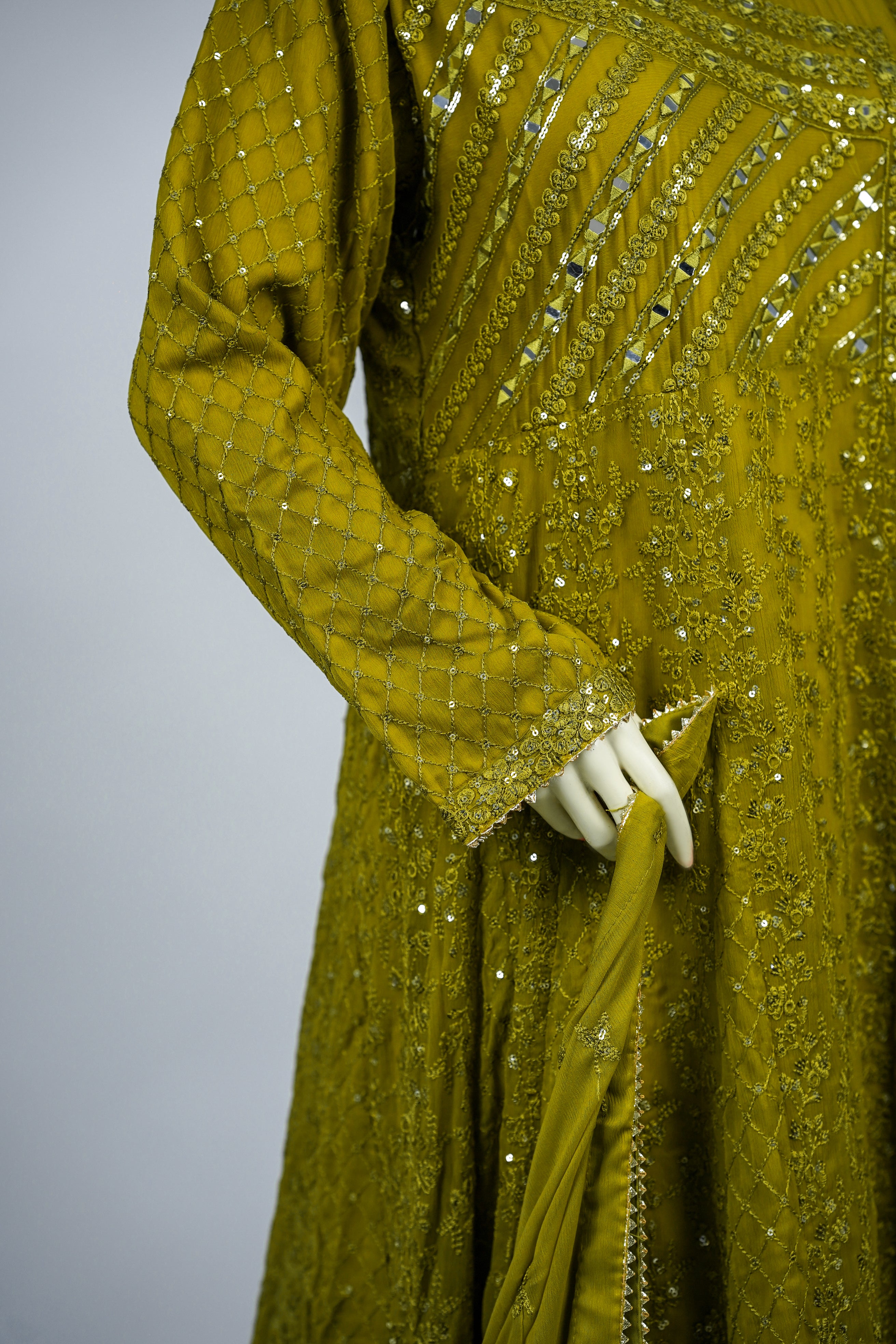 Lala – 3pcs Embroidered Chiffon Maxi Set with Mirror & Sequin Work
