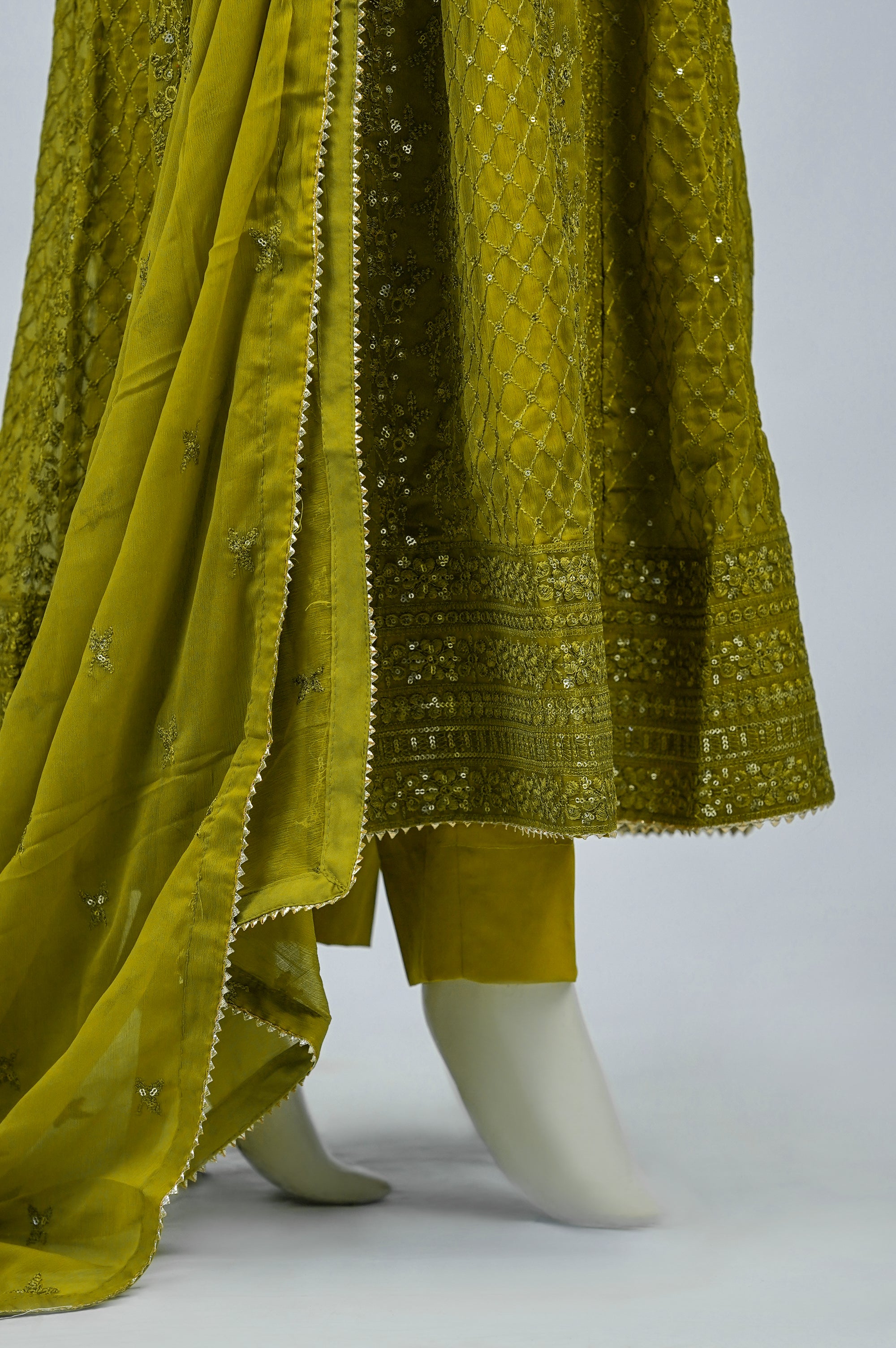 Lala – 3pcs Embroidered Chiffon Maxi Set with Mirror & Sequin Work