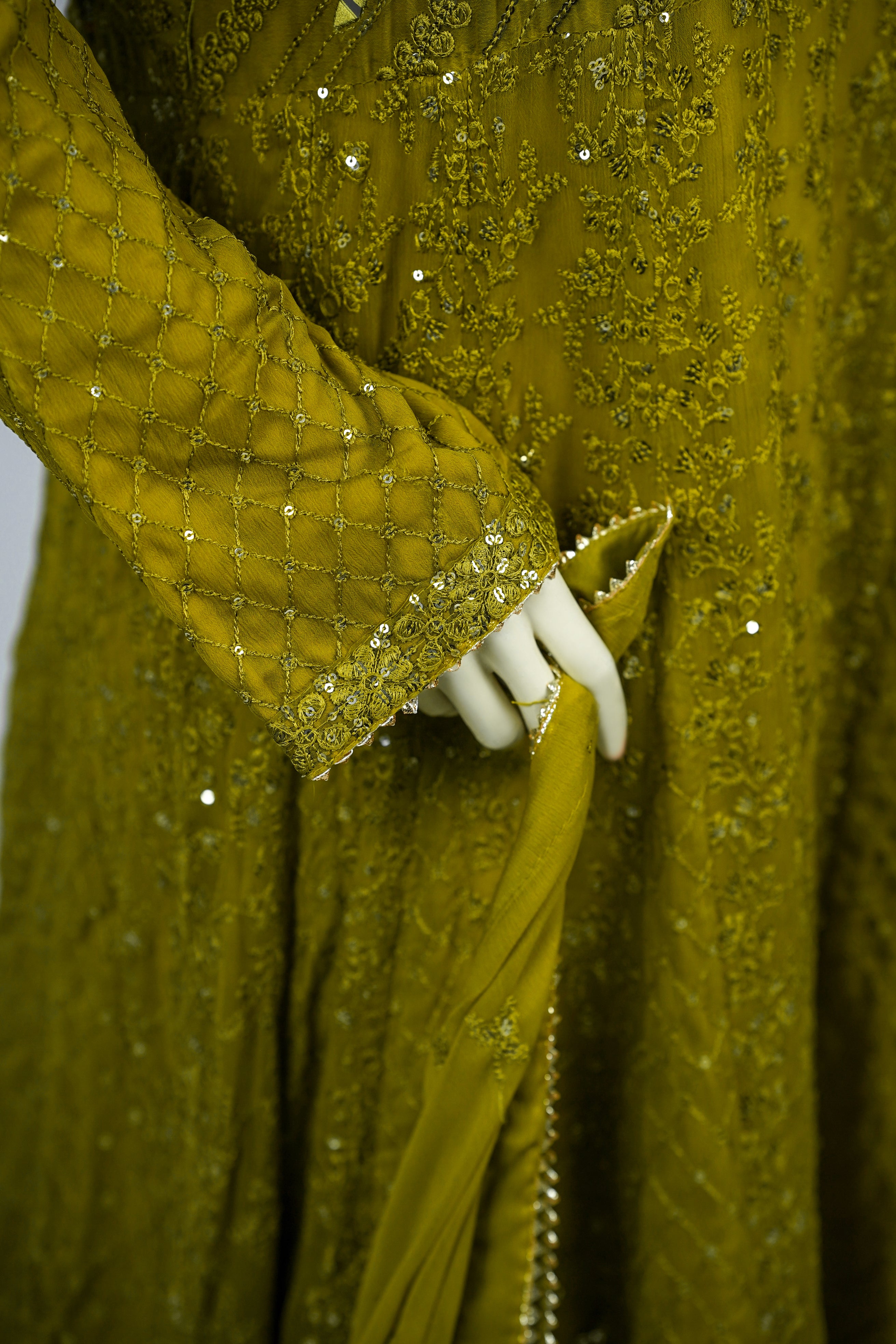Lala – 3pcs Embroidered Chiffon Maxi Set with Mirror & Sequin Work