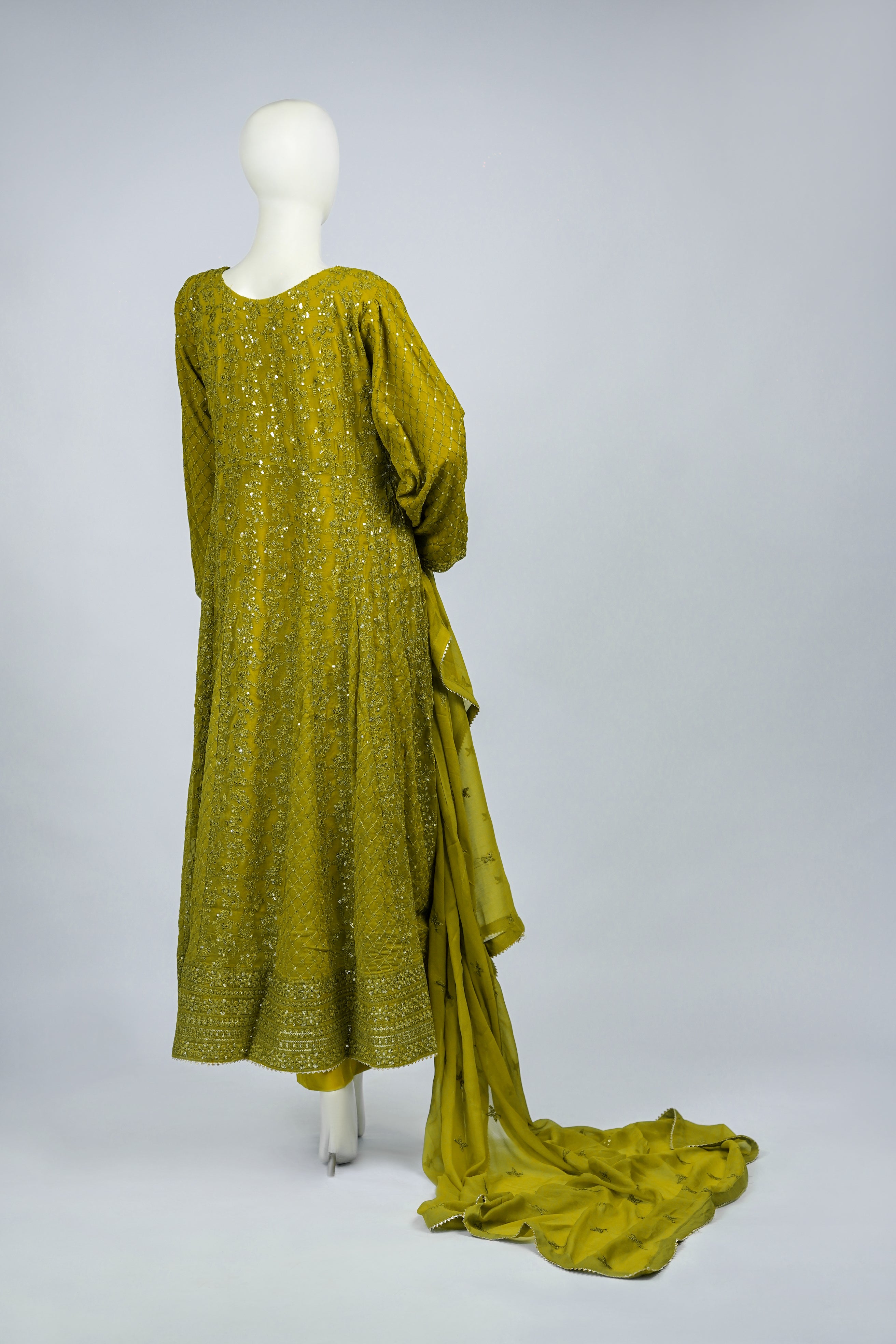 Lala – 3pcs Embroidered Chiffon Maxi Set with Mirror & Sequin Work