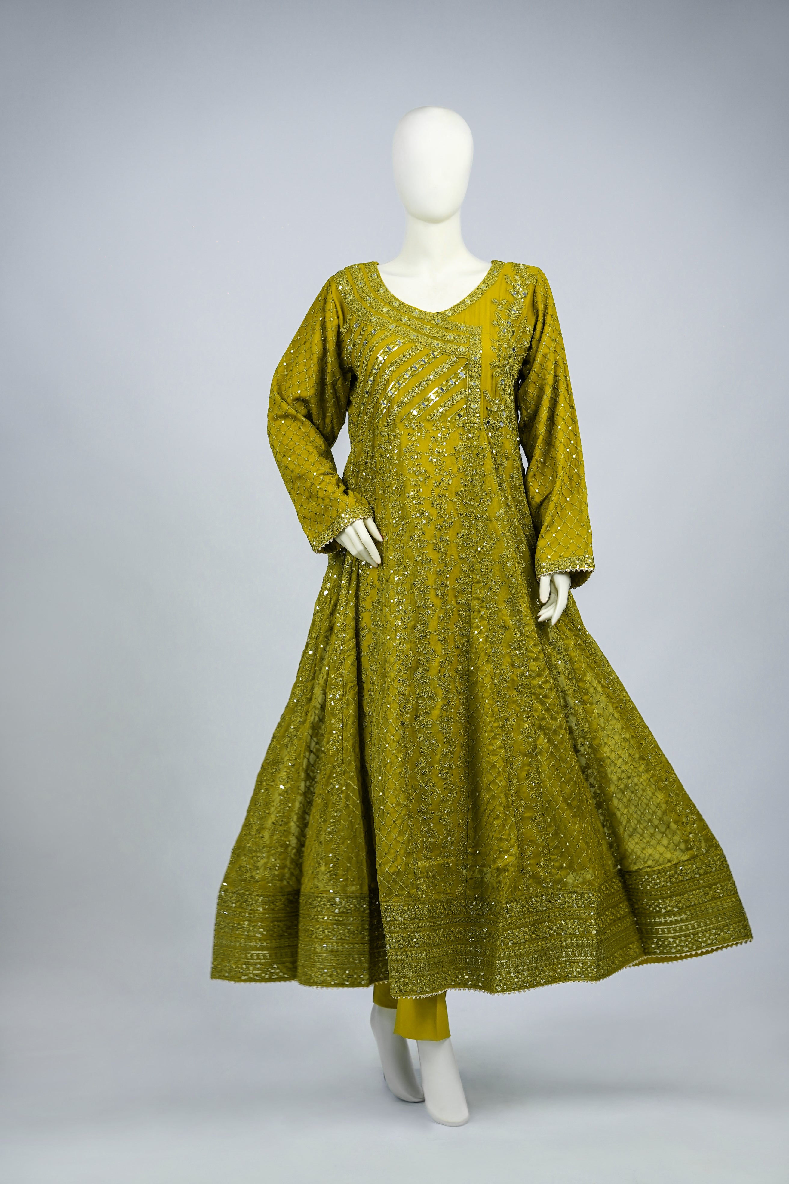 Lala – 3pcs Embroidered Chiffon Maxi Set with Mirror & Sequin Work