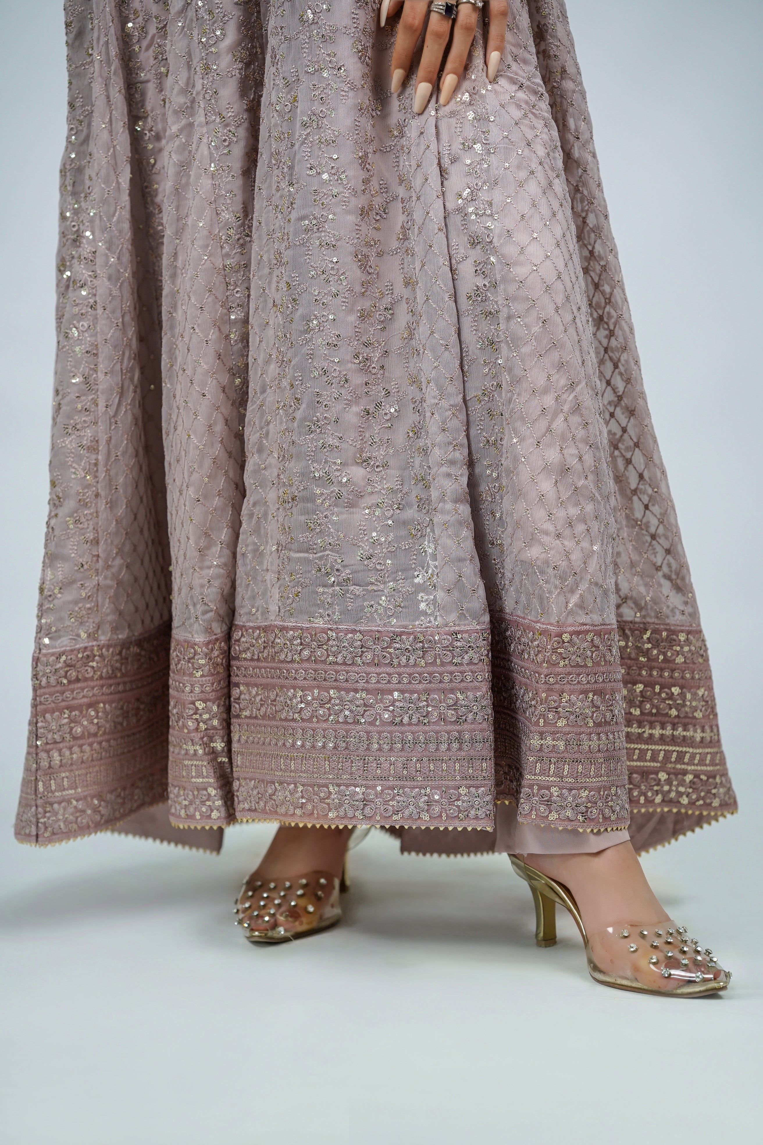 Lala – 3pcs Embroidered Chiffon Maxi Set with Mirror & Sequin Work