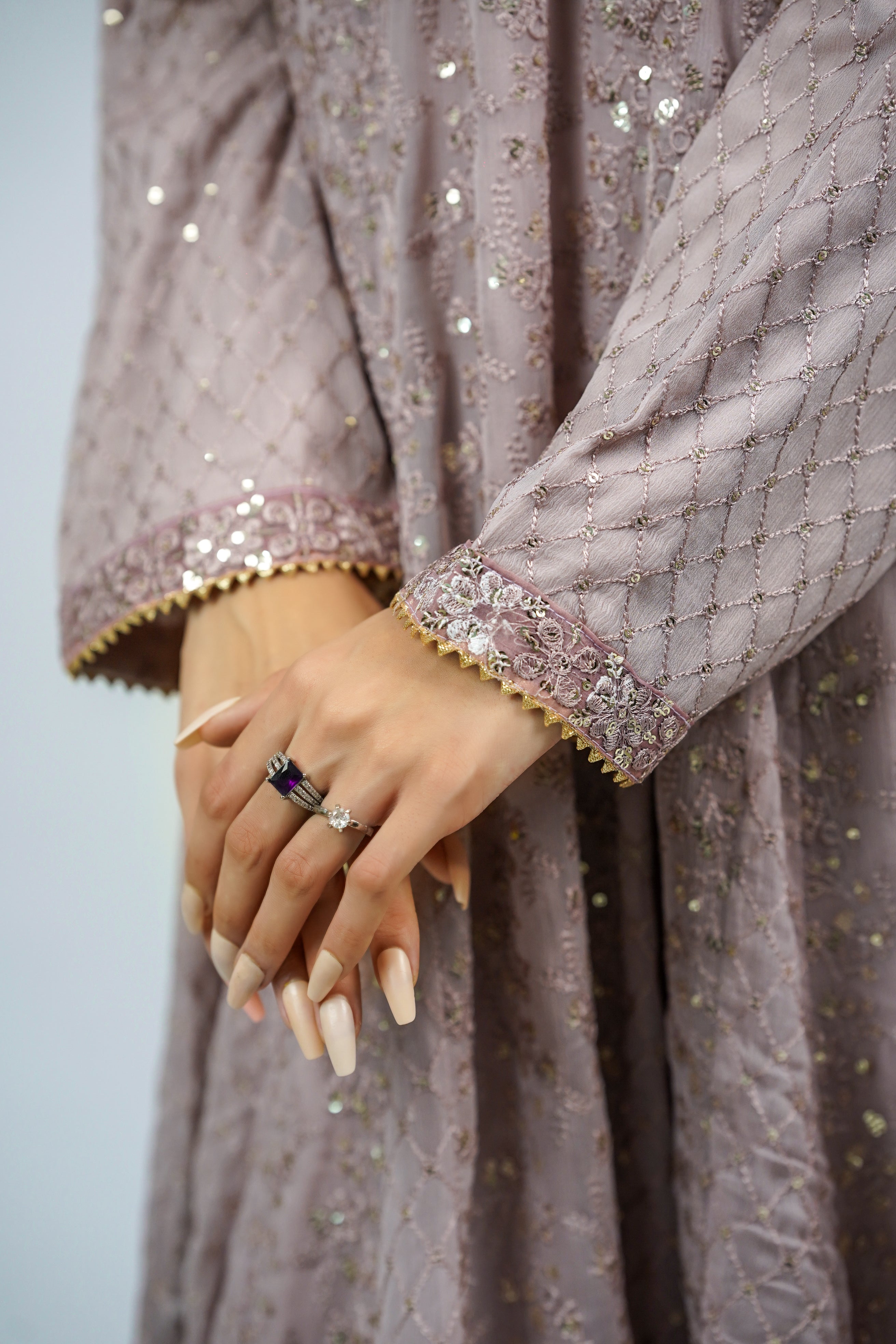 Lala – 3pcs Embroidered Chiffon Maxi Set with Mirror & Sequin Work