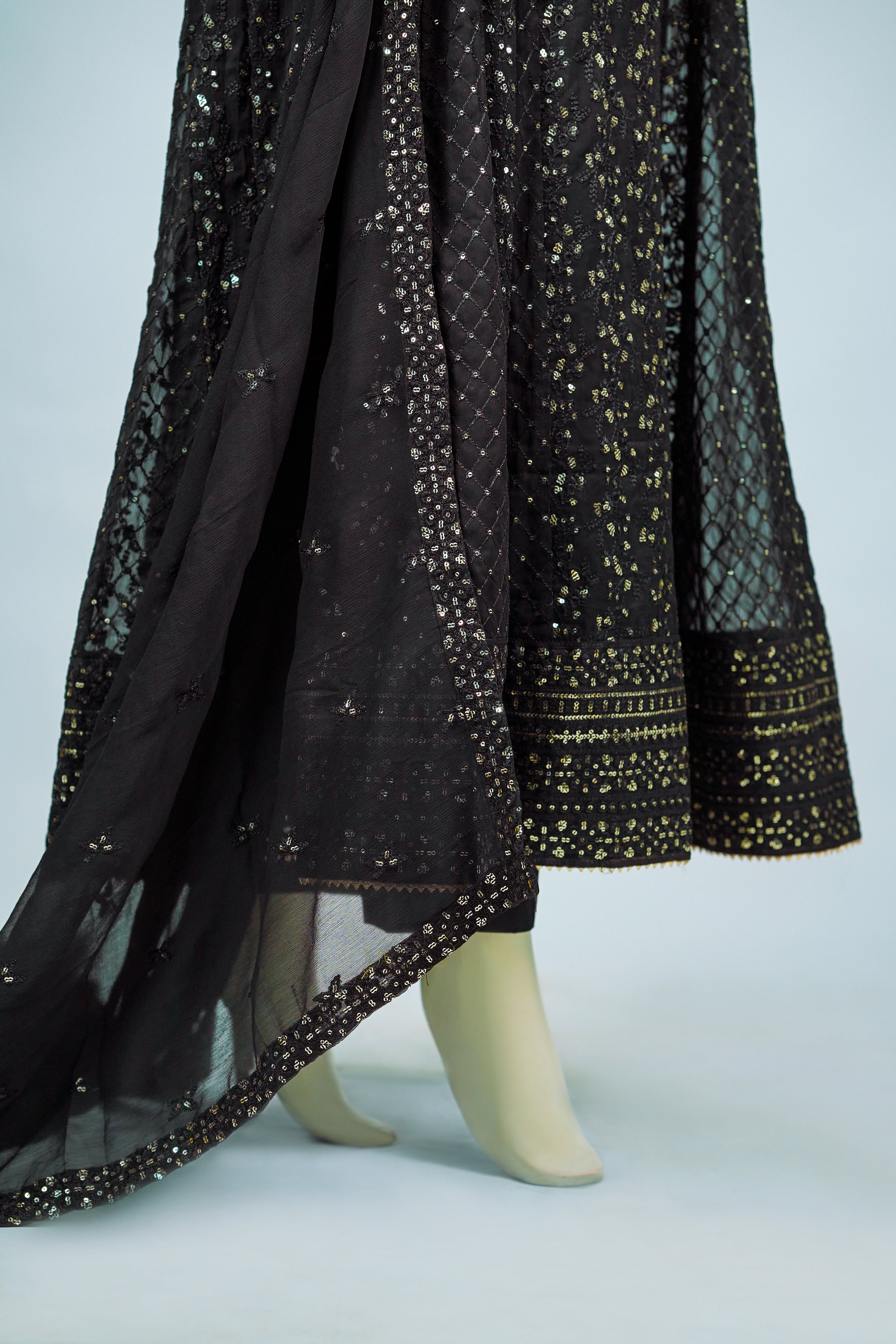 Lala – 3pcs Embroidered Chiffon Maxi Set with Mirror & Sequin Work