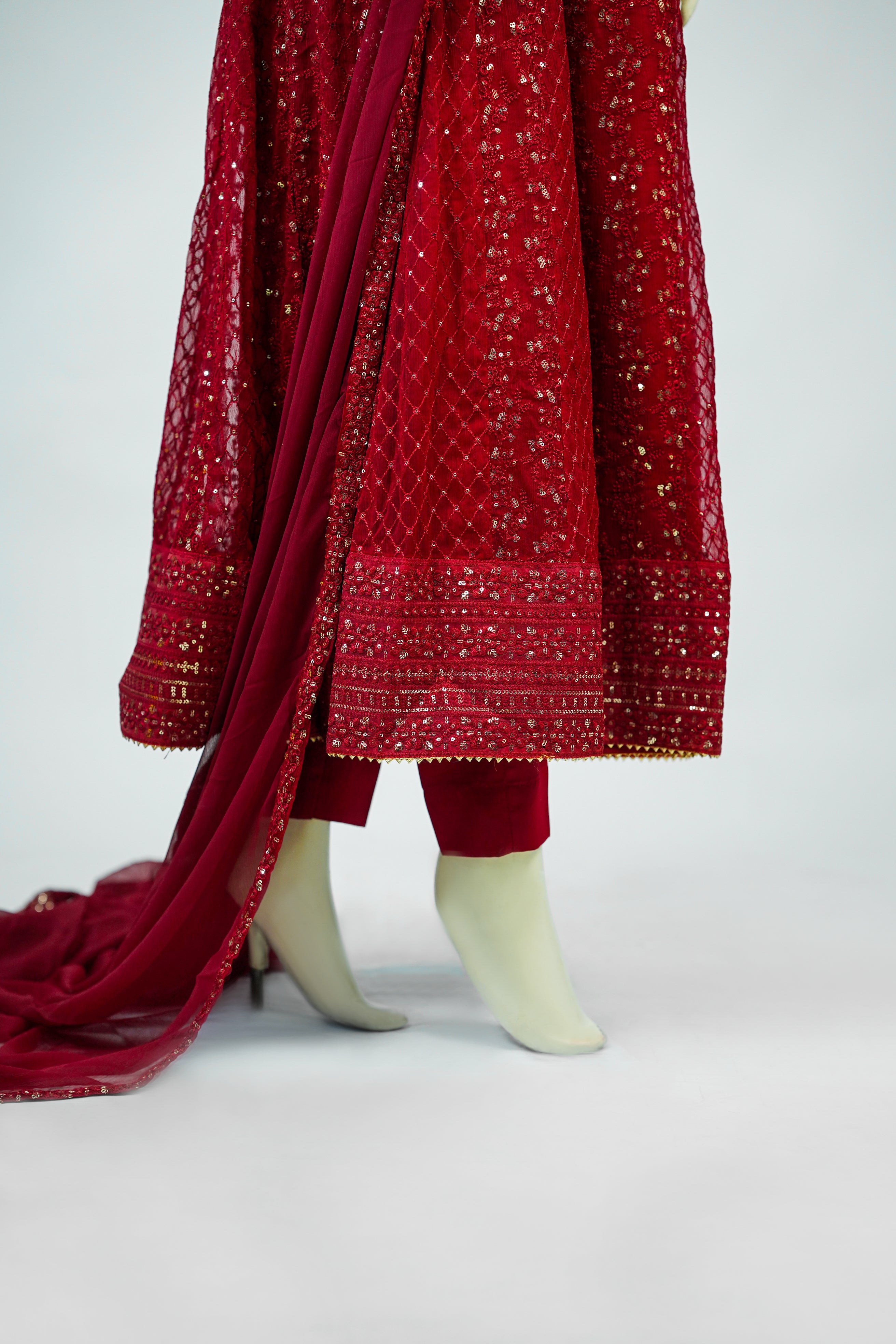 Lala – 3pcs Embroidered Chiffon Maxi Set with Mirror & Sequin Work