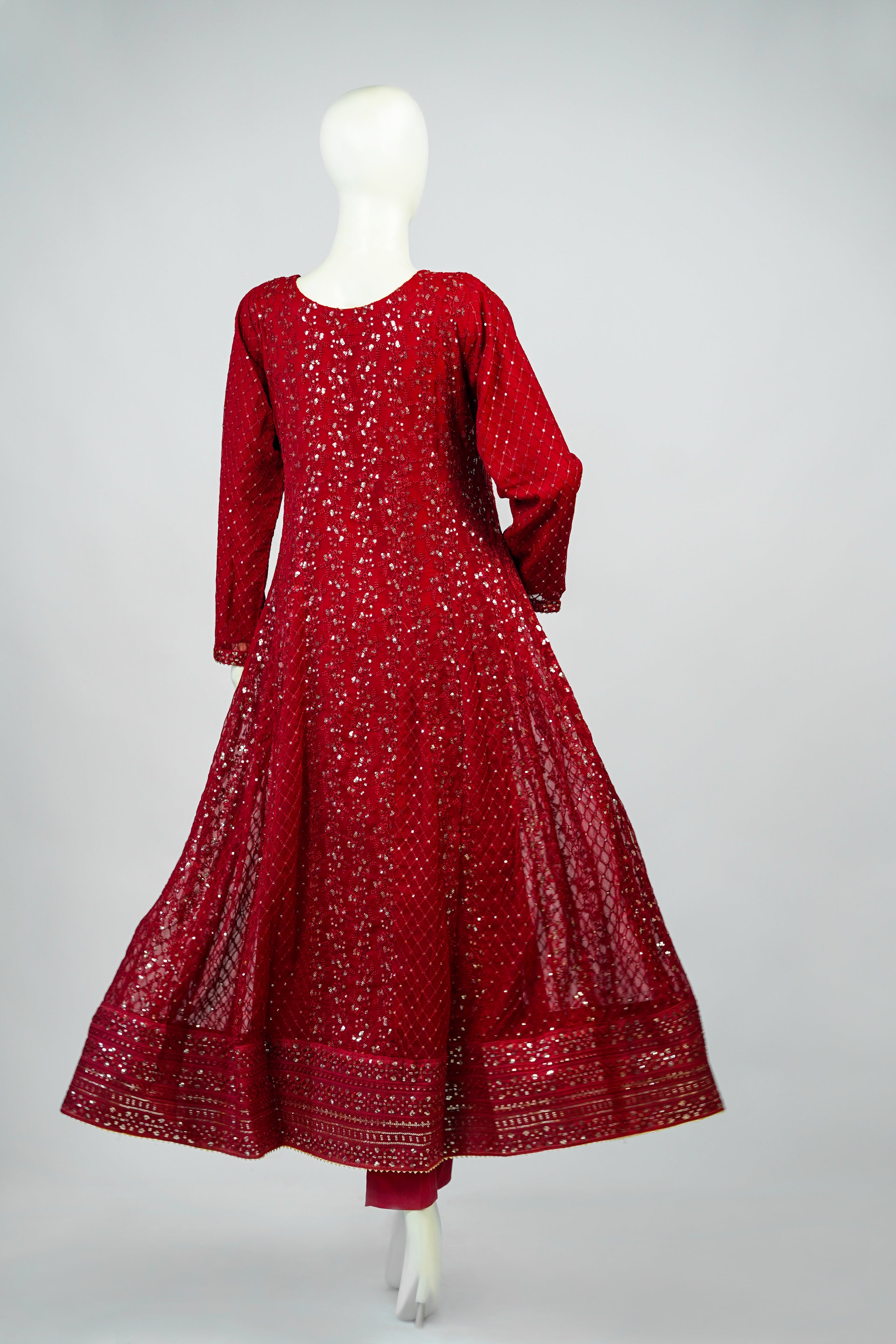 Lala – 3pcs Embroidered Chiffon Maxi Set with Mirror & Sequin Work