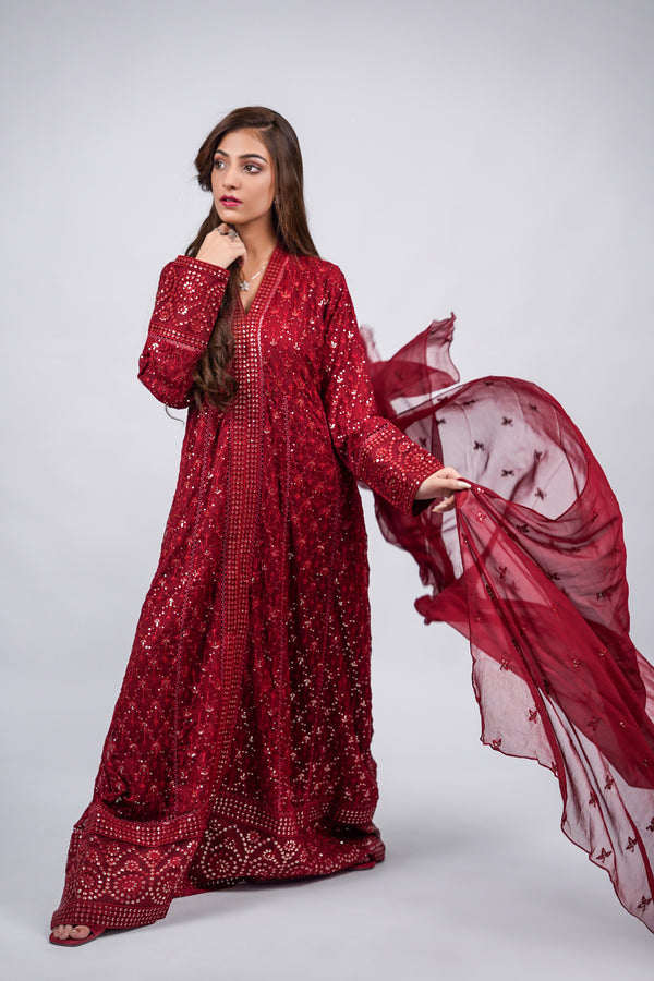 Husn-e-Akhir – 3pcs Embroidered Chiffon Maxi Set with Sequin & Thread Work
