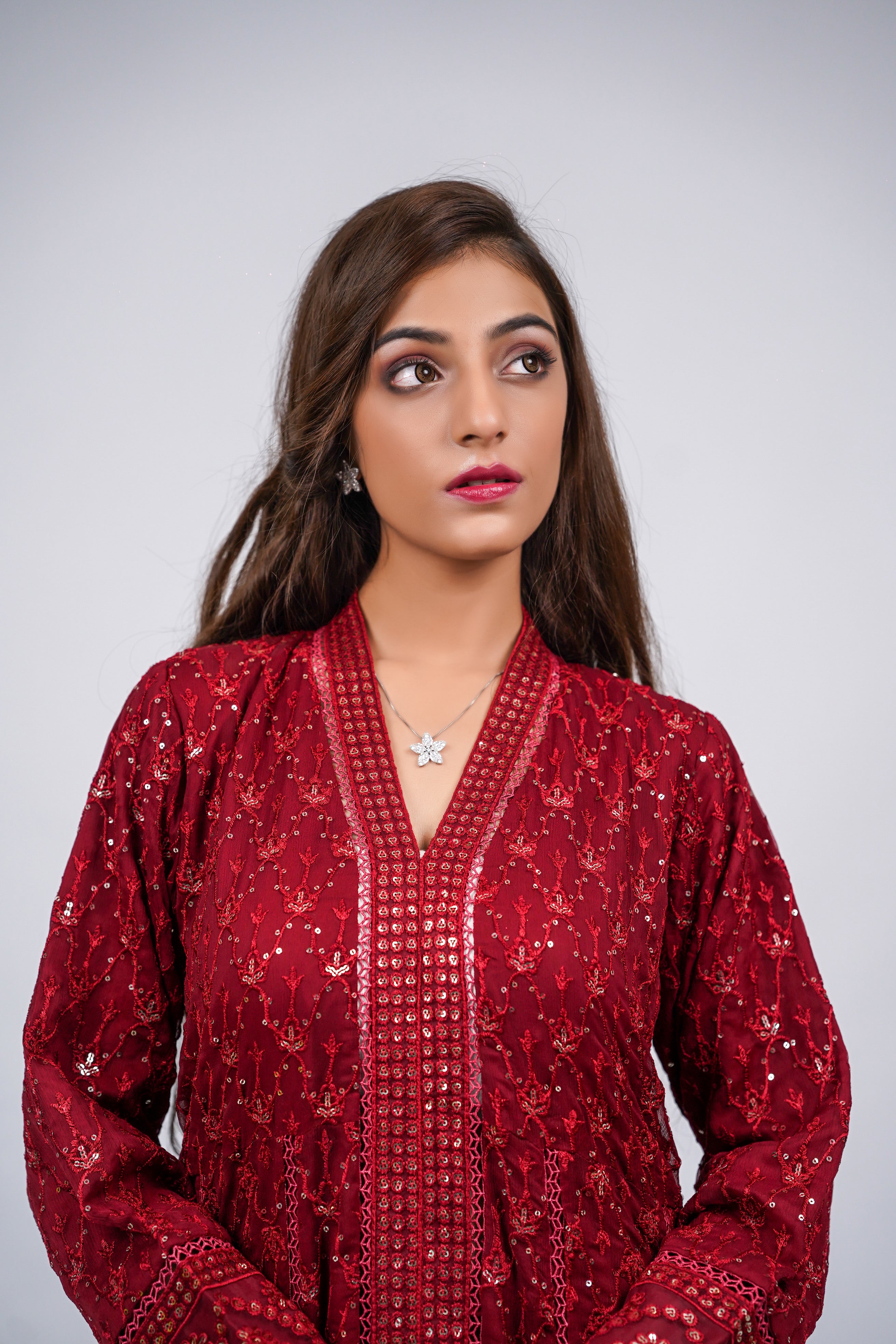 Husn-e-Akhir – 3pcs Embroidered Chiffon Maxi Set with Sequin & Thread Work