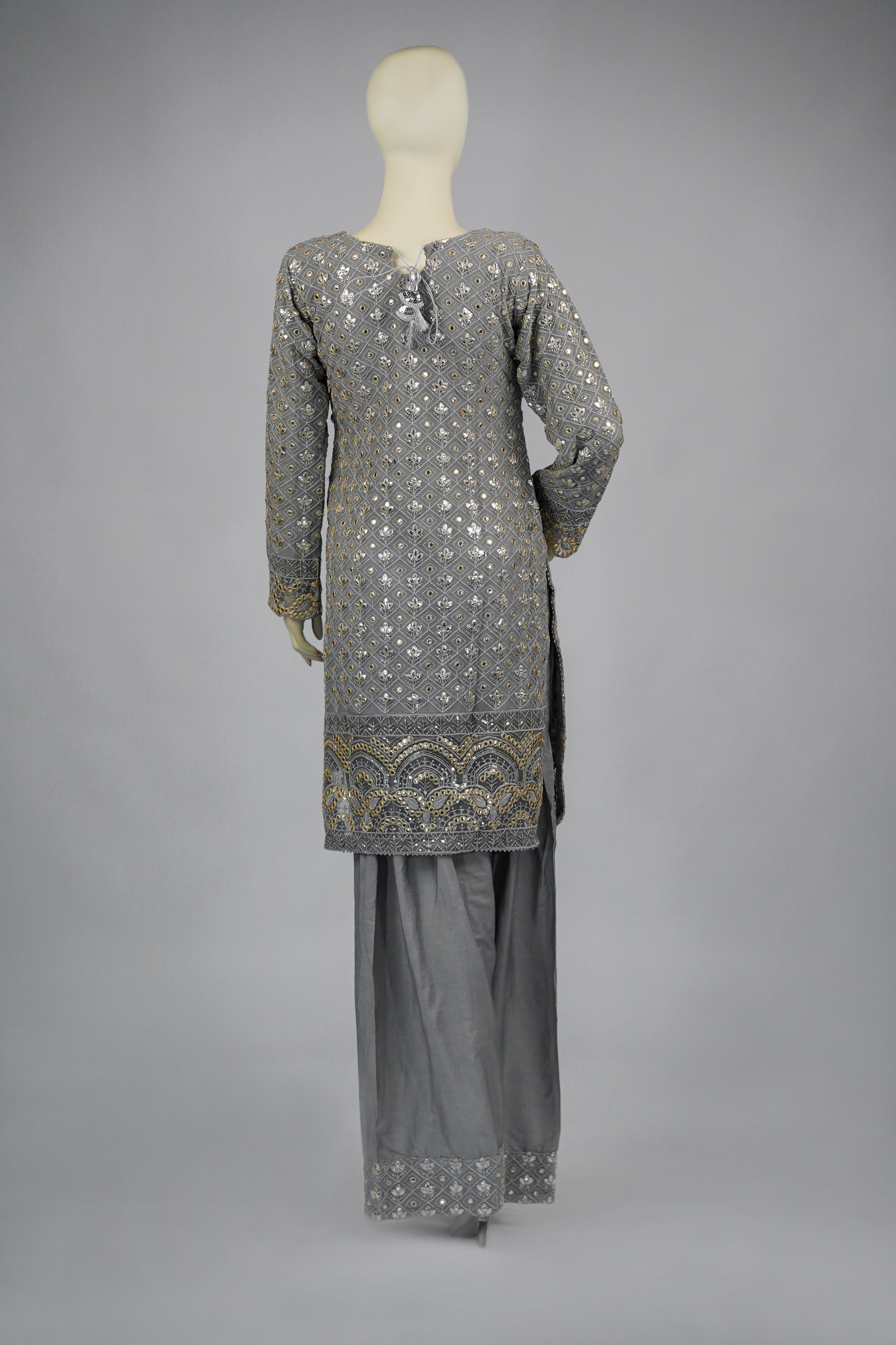 Mahir – 3pcs Embroidered Chiffon Shirt with Farshi Shalwar & Dupatta
