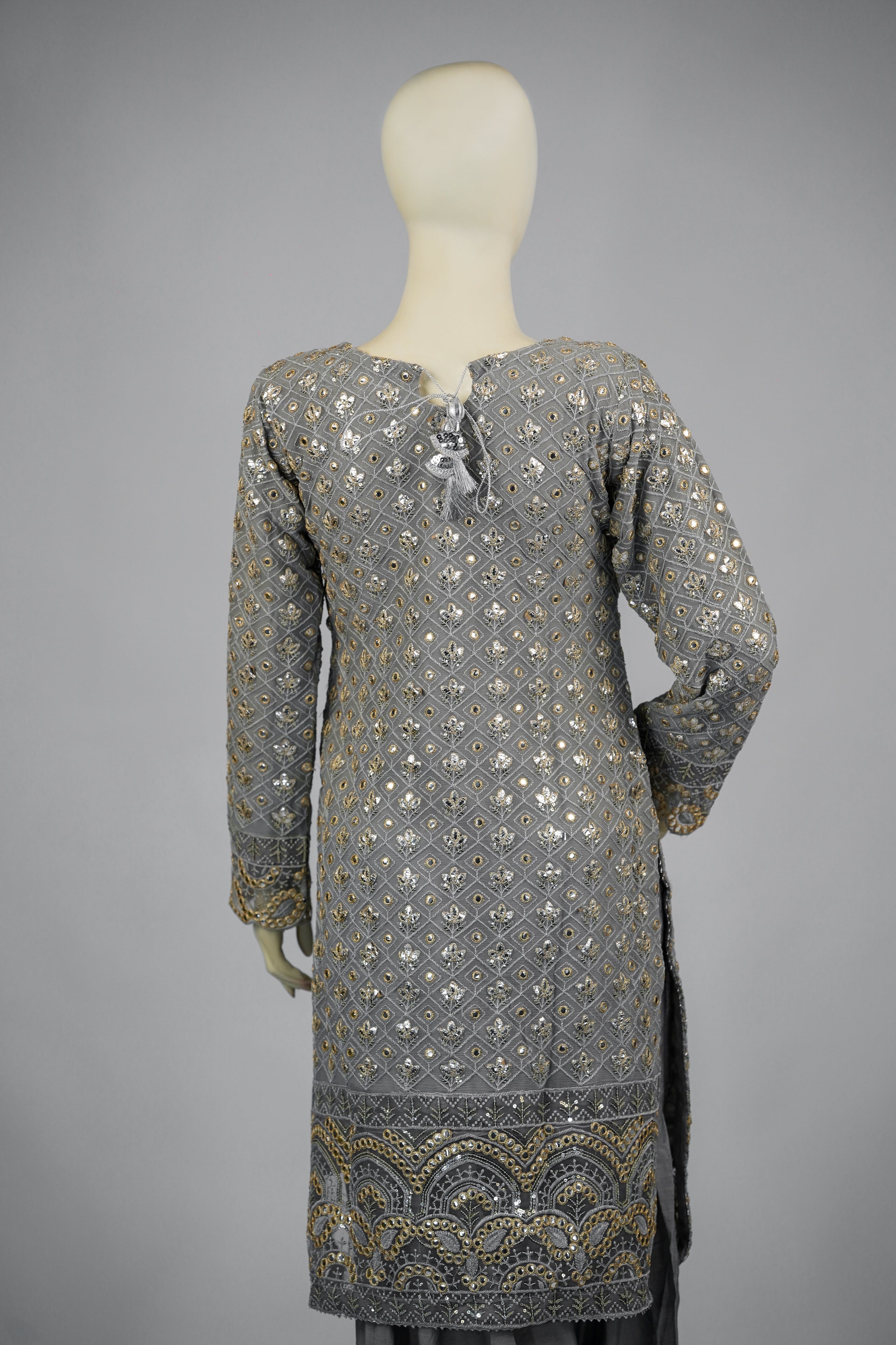 Mahir – 3pcs Embroidered Chiffon Shirt with Farshi Shalwar & Dupatta