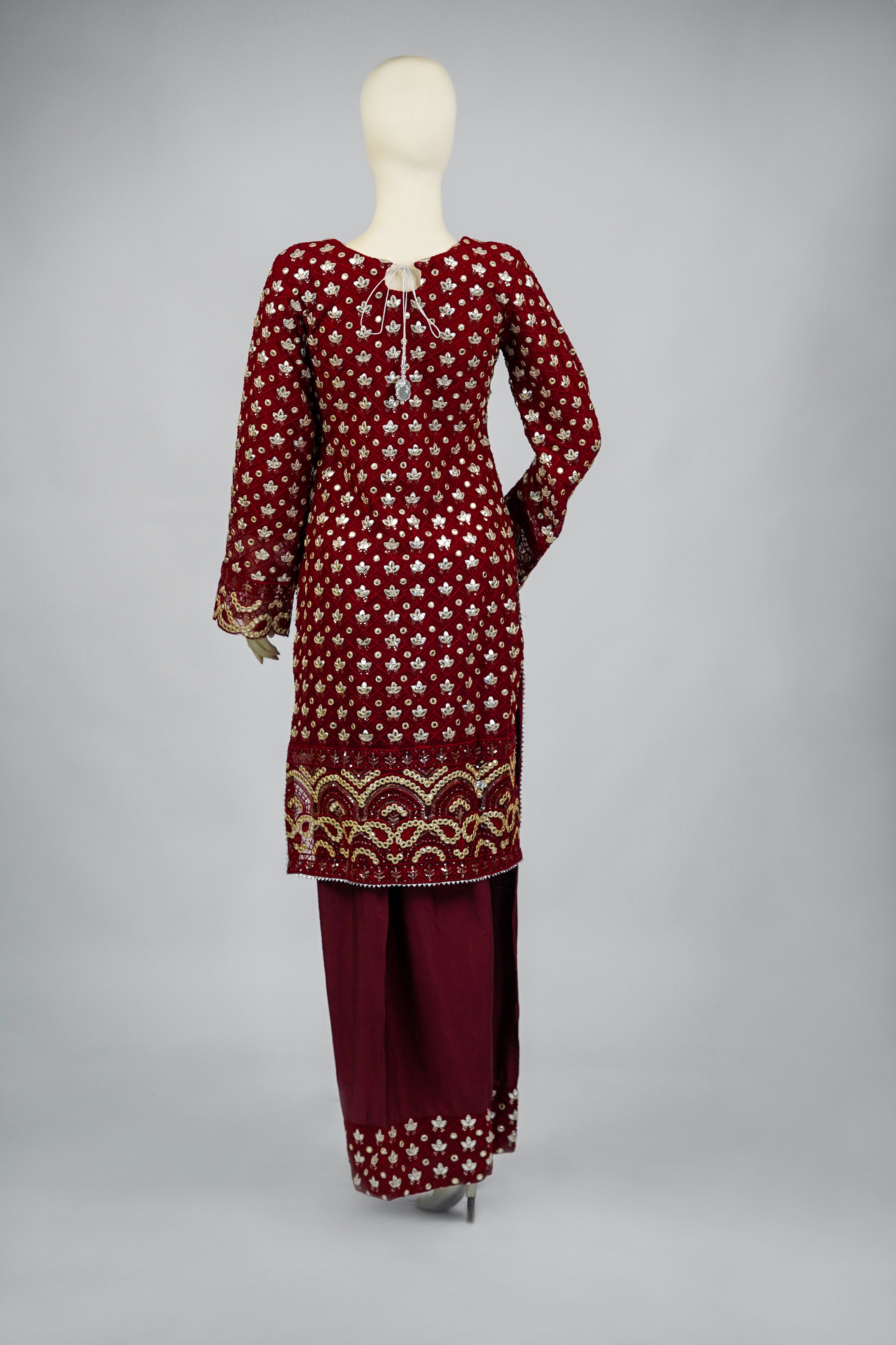 Mahir – 3pcs Embroidered Chiffon Shirt with Farshi Shalwar & Dupatta