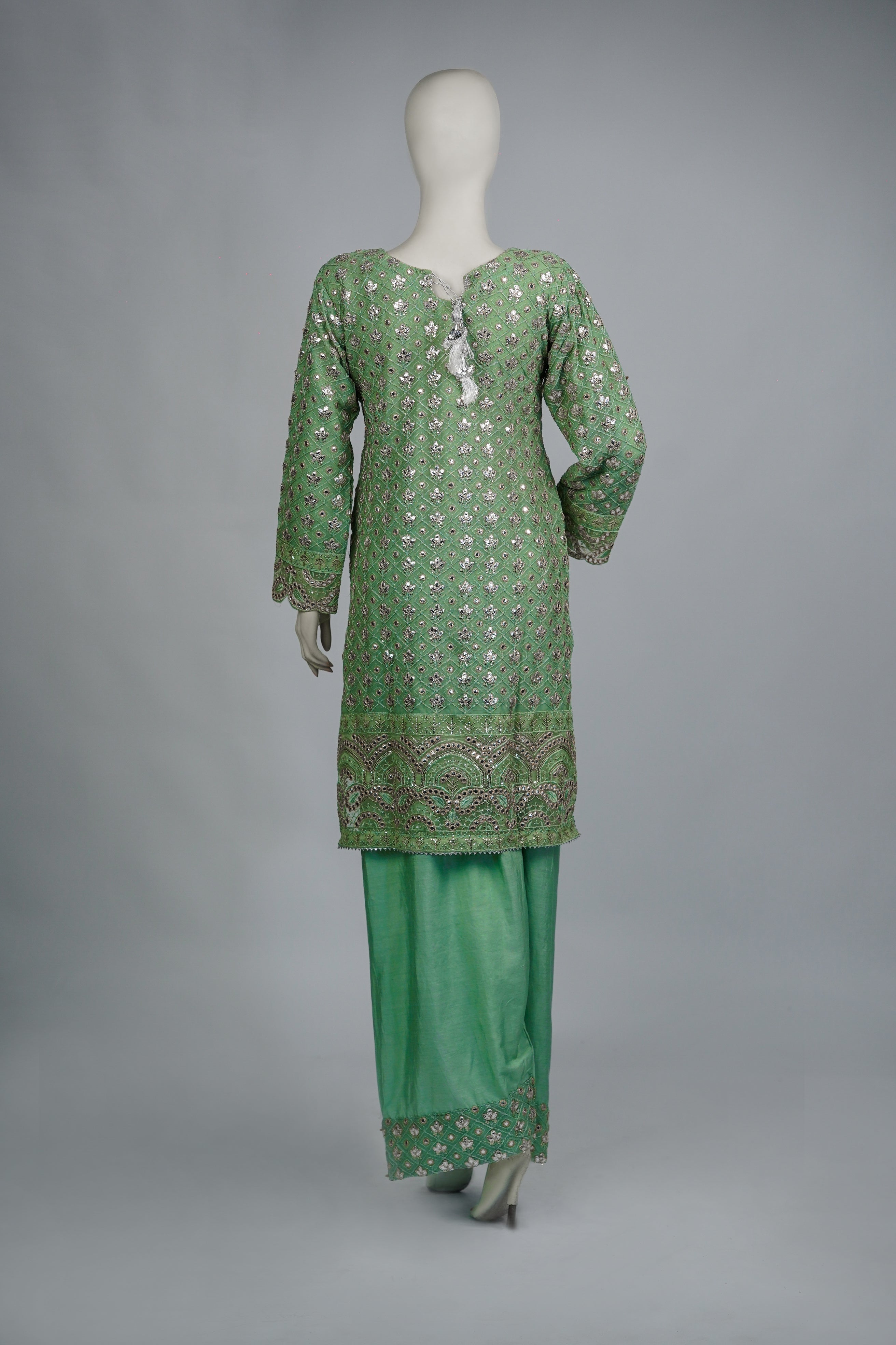 Mahir – 3pcs Embroidered Chiffon Shirt with Farshi Shalwar & Dupatta