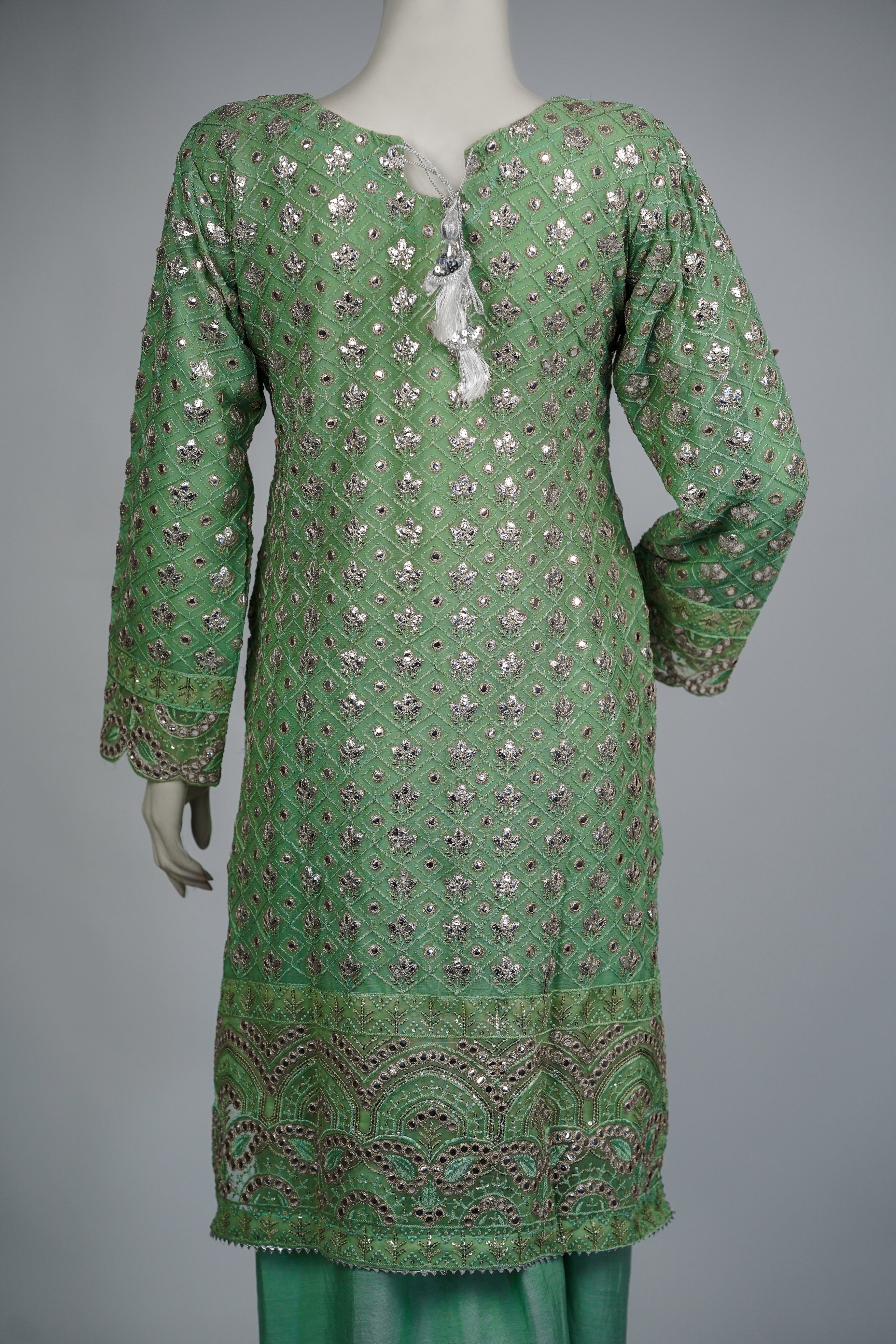 Mahir – 3pcs Embroidered Chiffon Shirt with Farshi Shalwar & Dupatta