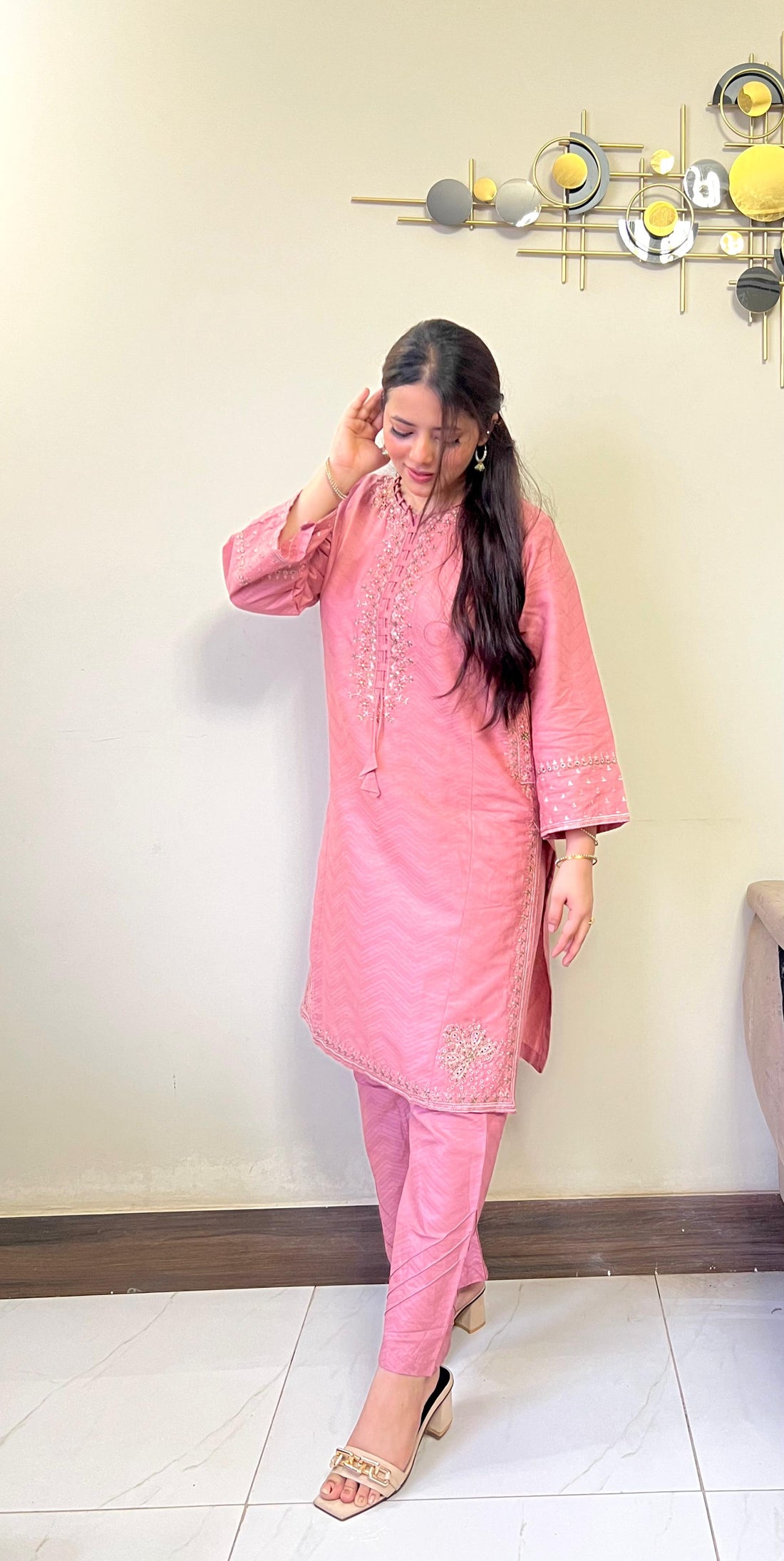 Amroha Cord Embroidered Cotton Jacquard 2-Piece Set