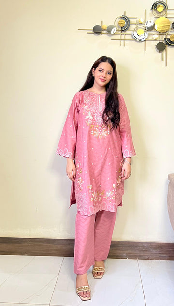 Daisy Cord Embroidered Cotton Jacquard 2-Piece Set
