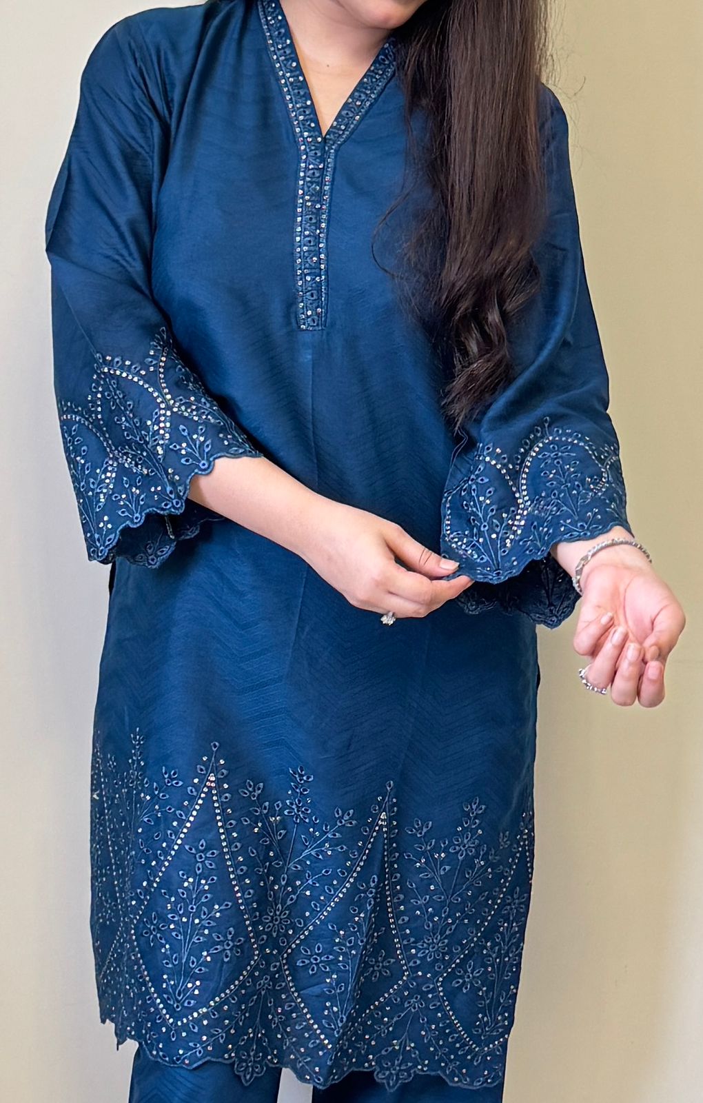 Diamond Embroidered Cotton Jacquard 2-Piece Set