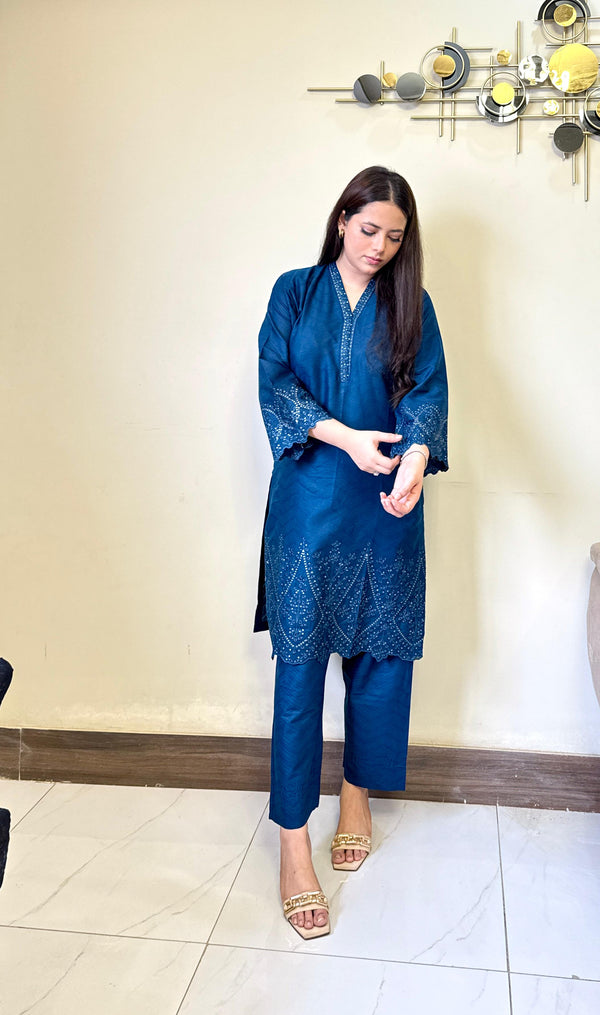 Diamond Embroidered Cotton Jacquard 2-Piece Set