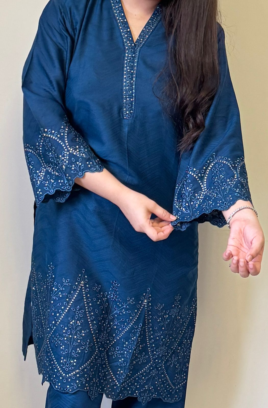 Diamond Embroidered Cotton Jacquard 2-Piece Set