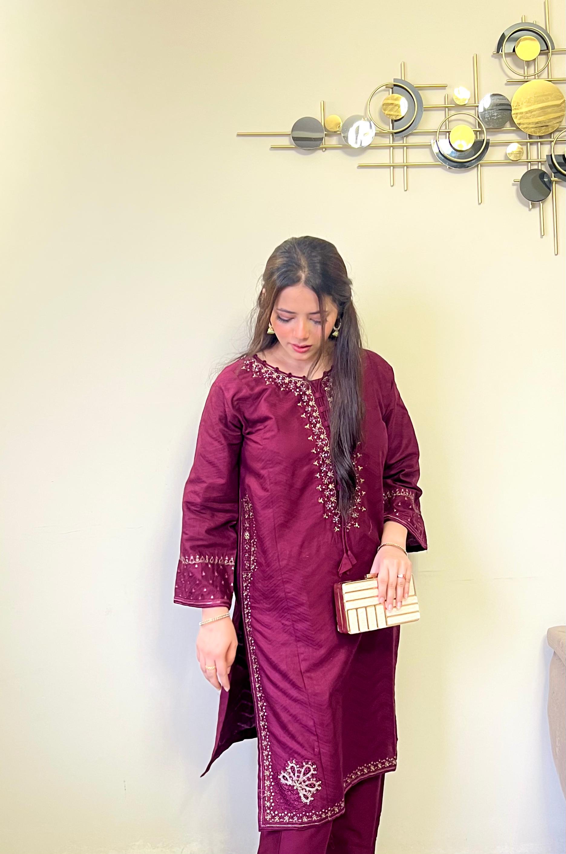 Amroha Cord Embroidered Cotton Jacquard 2-Piece Set