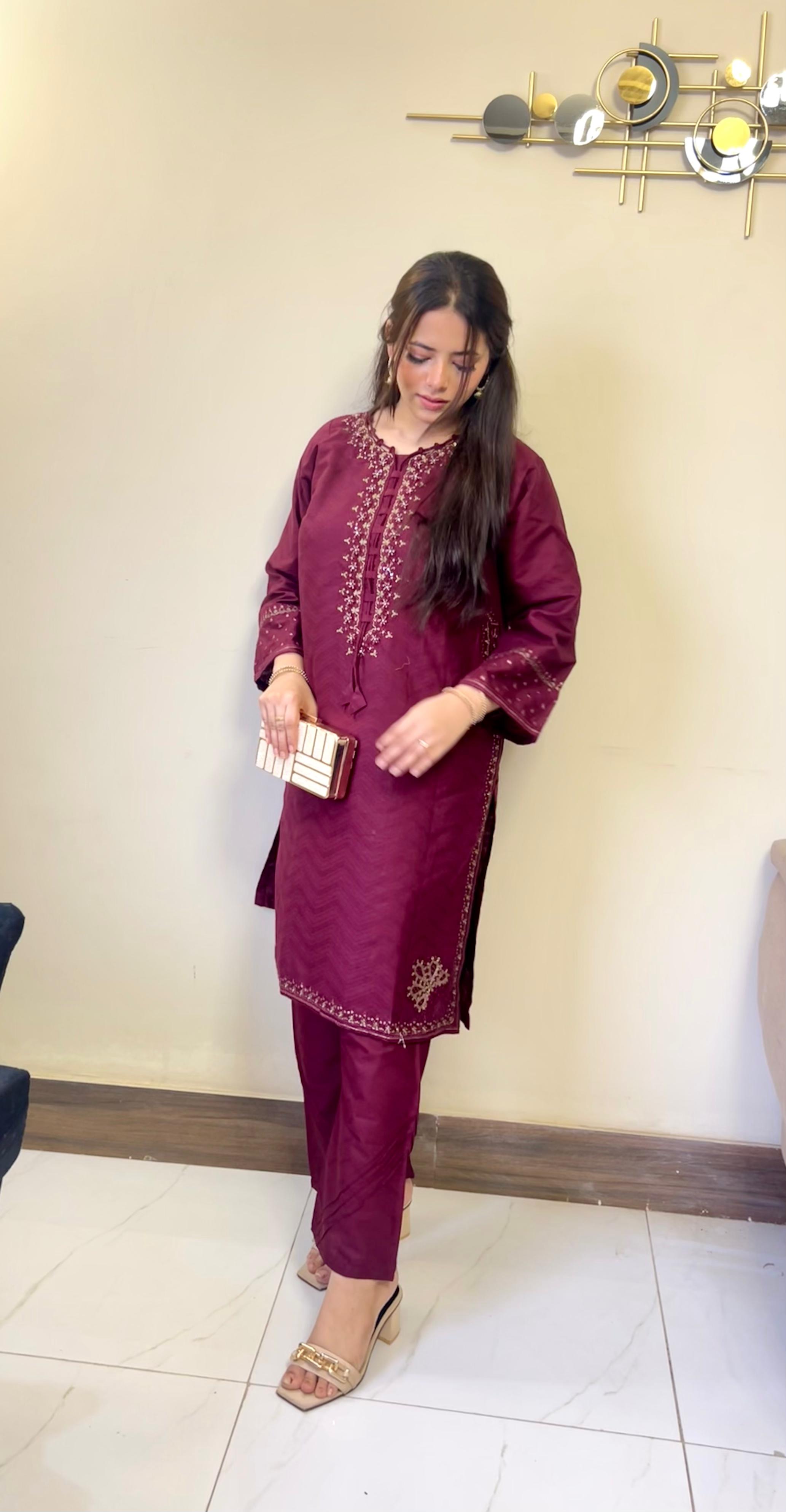 Amroha Cord Embroidered Cotton Jacquard 2-Piece Set