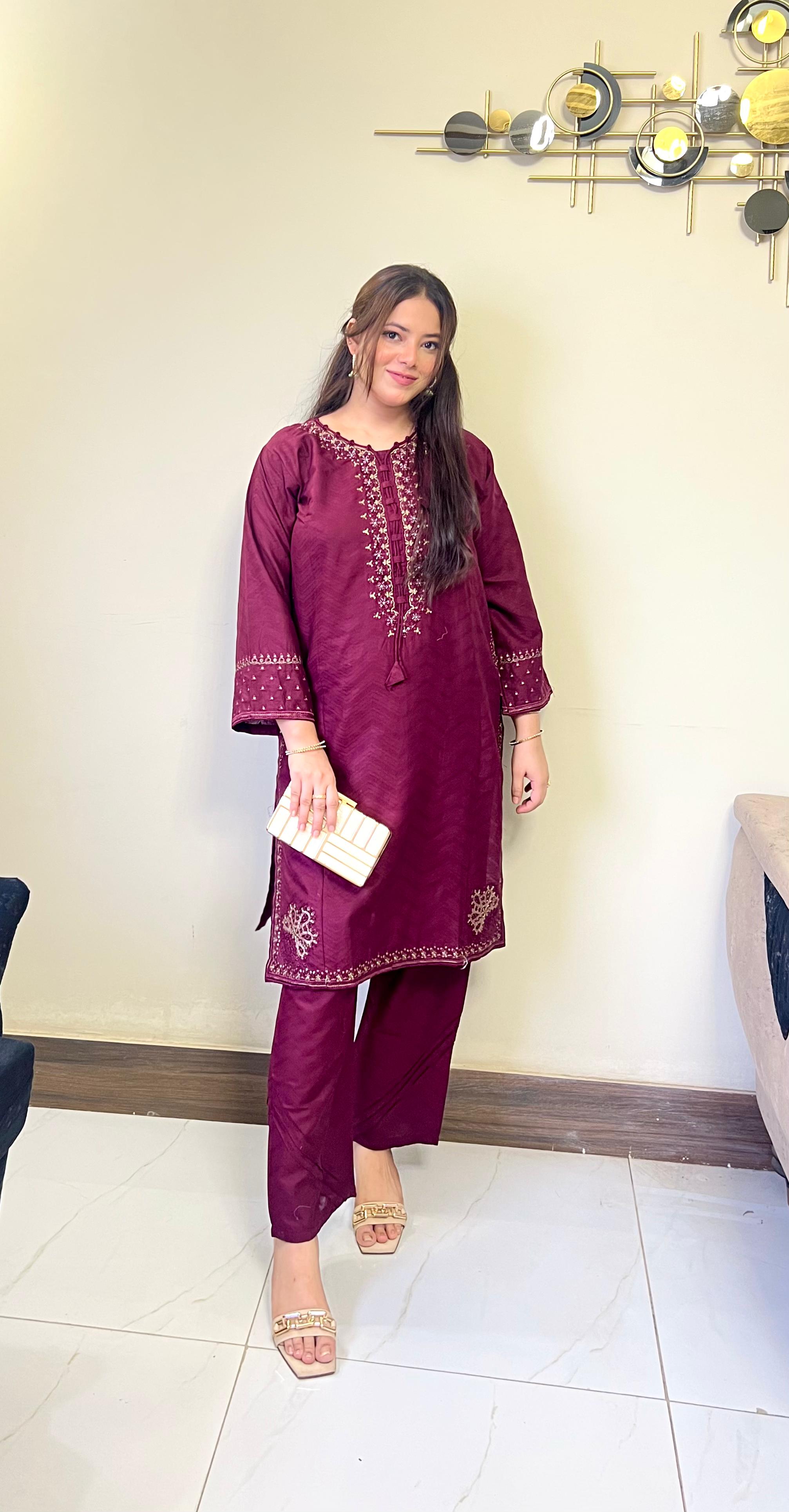 Amroha Cord Embroidered Cotton Jacquard 2-Piece Set