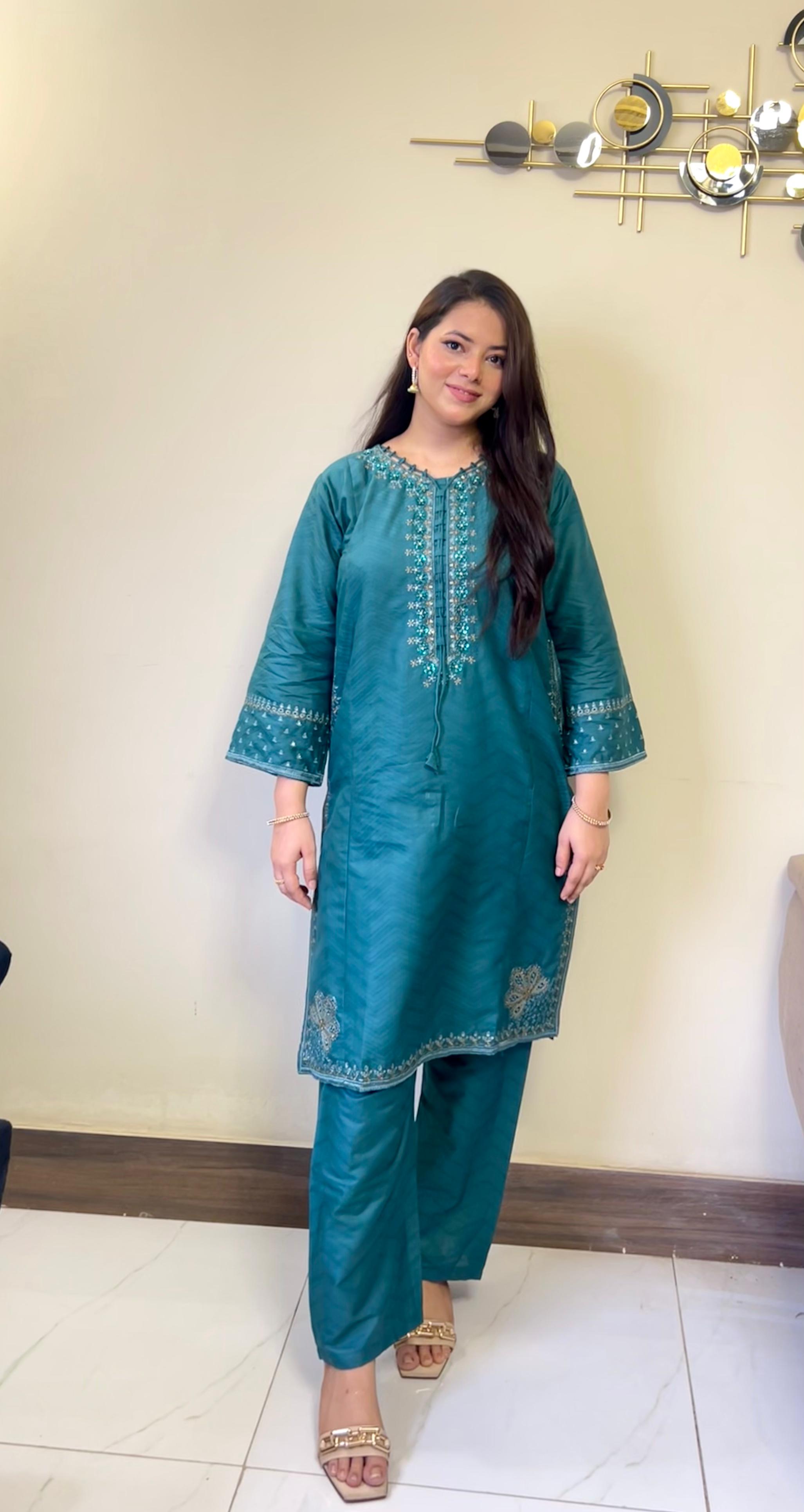 Amroha Cord Embroidered Cotton Jacquard 2-Piece Set