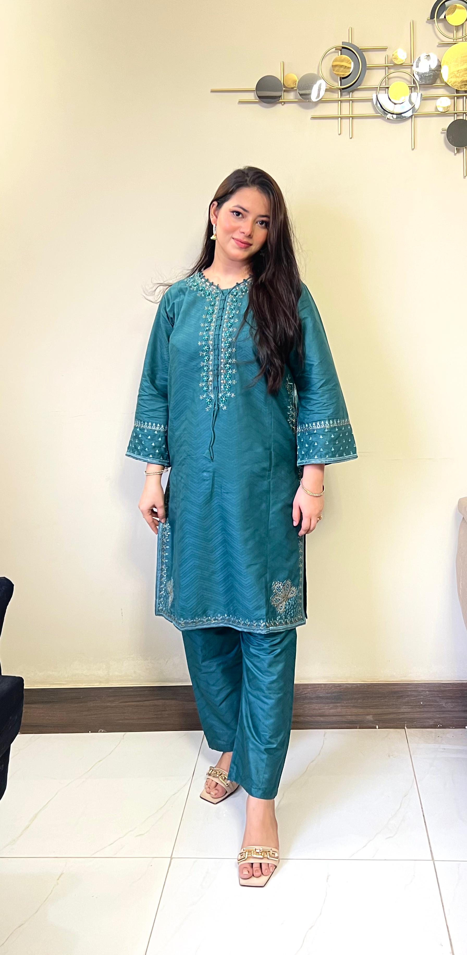 Amroha Cord Embroidered Cotton Jacquard 2-Piece Set