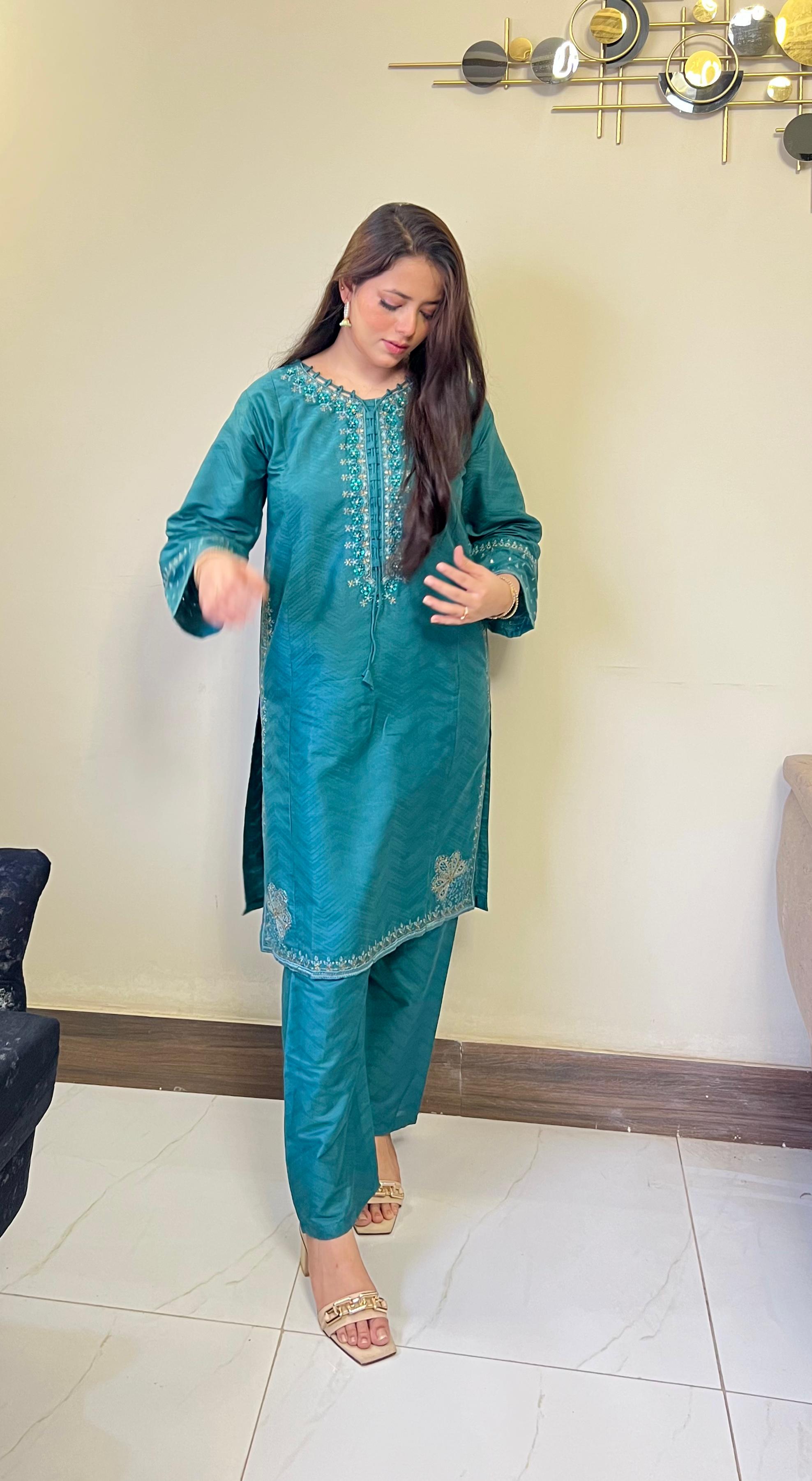 Amroha Cord Embroidered Cotton Jacquard 2-Piece Set