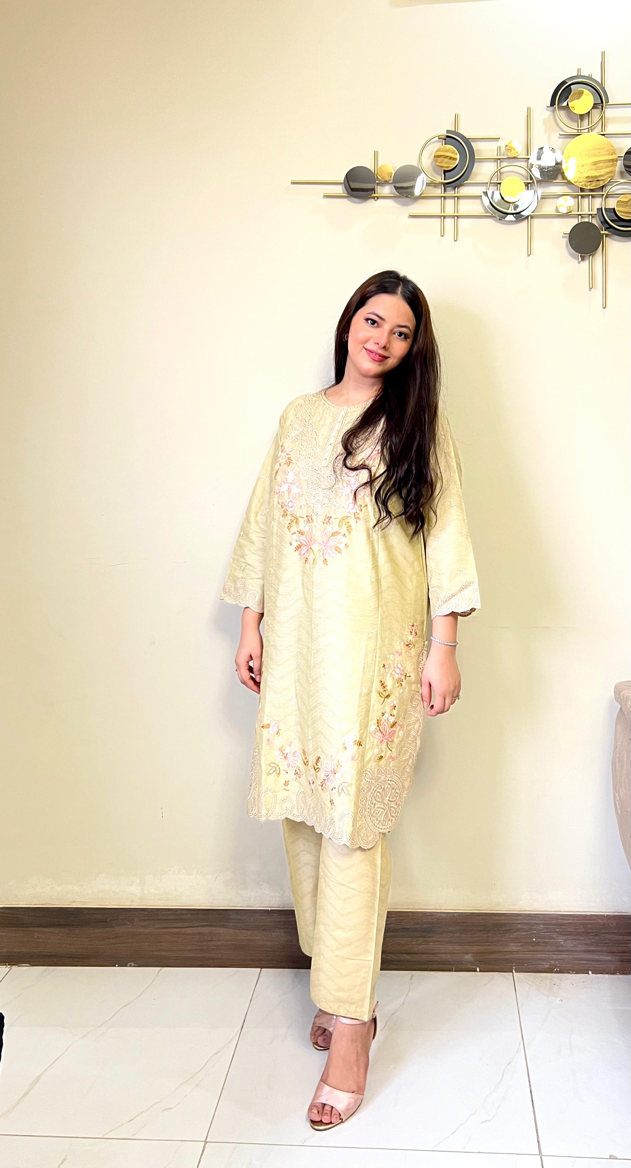 Daisy Cord Embroidered Cotton Jacquard 2-Piece Set