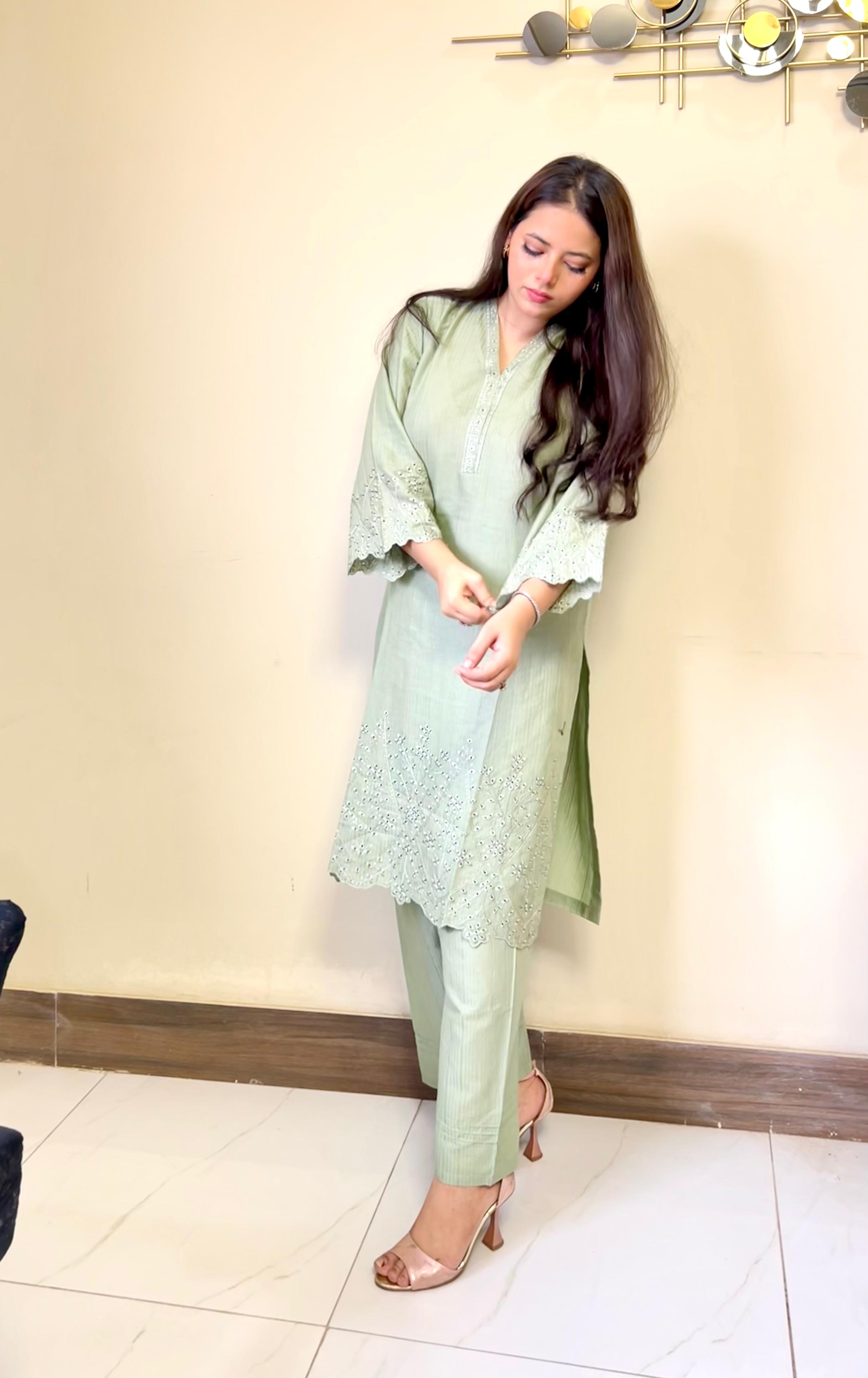 Diamond Embroidered Cotton Jacquard 2-Piece Set