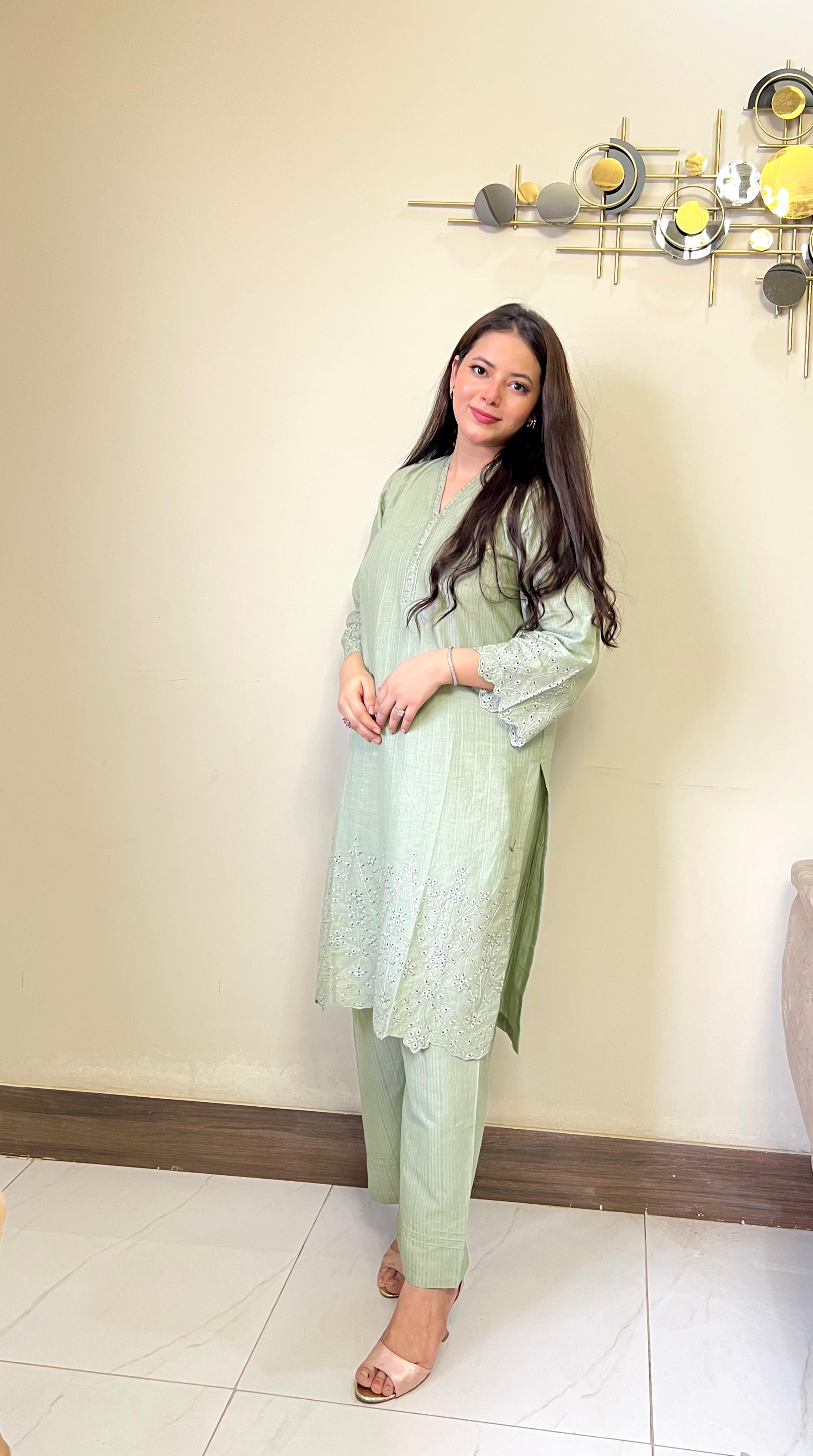 Diamond Embroidered Cotton Jacquard 2-Piece Set
