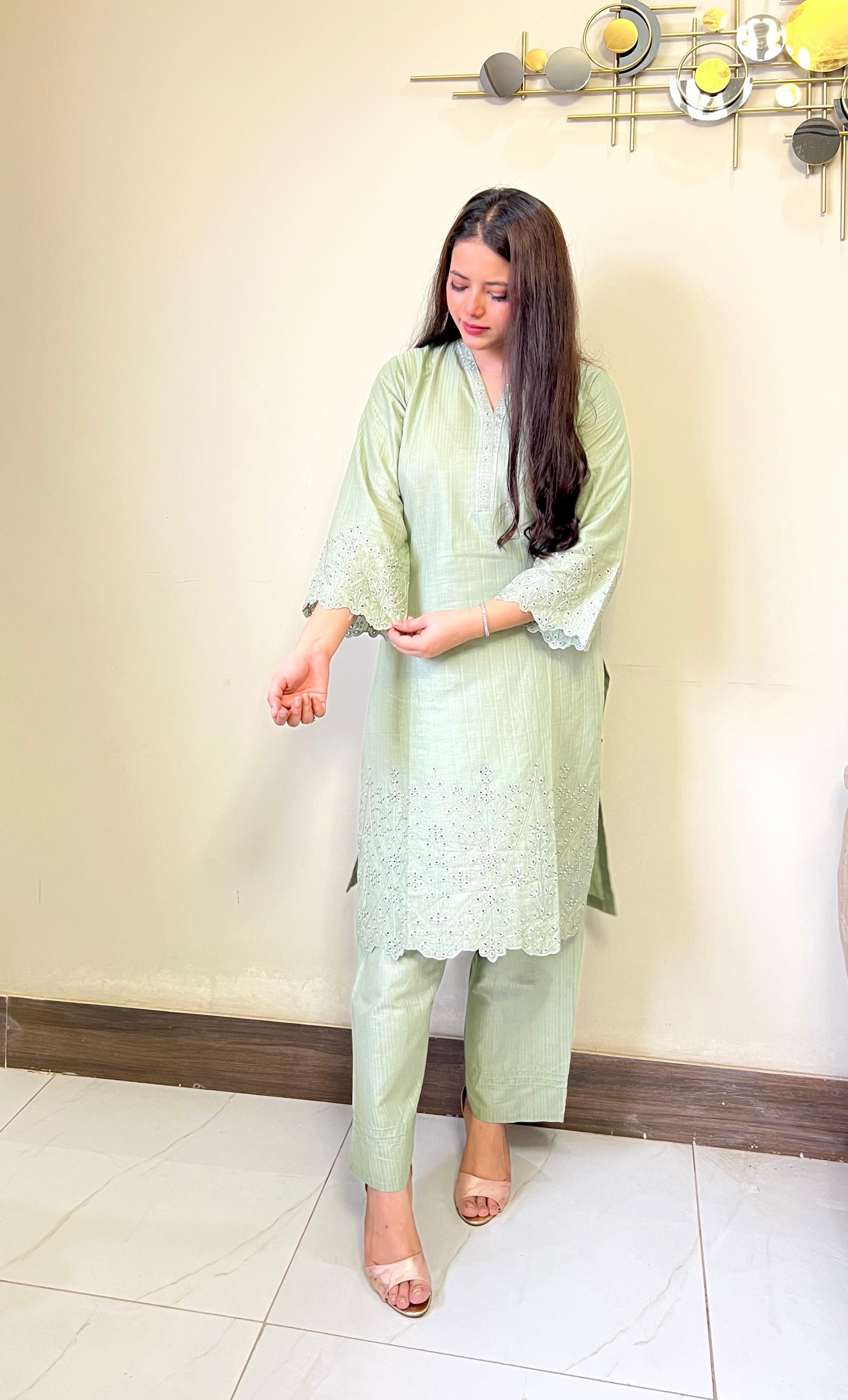 Diamond Embroidered Cotton Jacquard 2-Piece Set