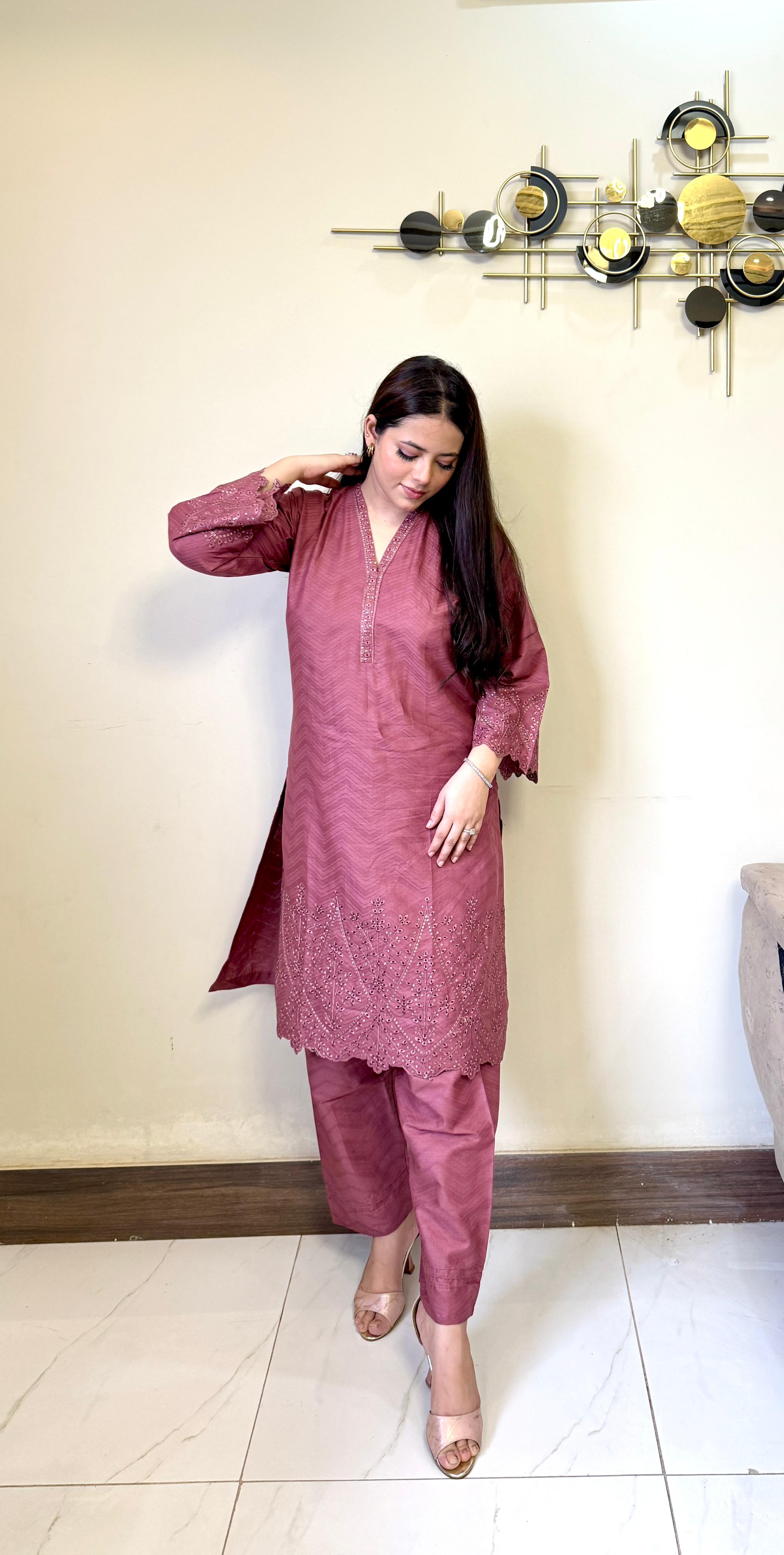 Diamond Embroidered Cotton Jacquard 2-Piece Set