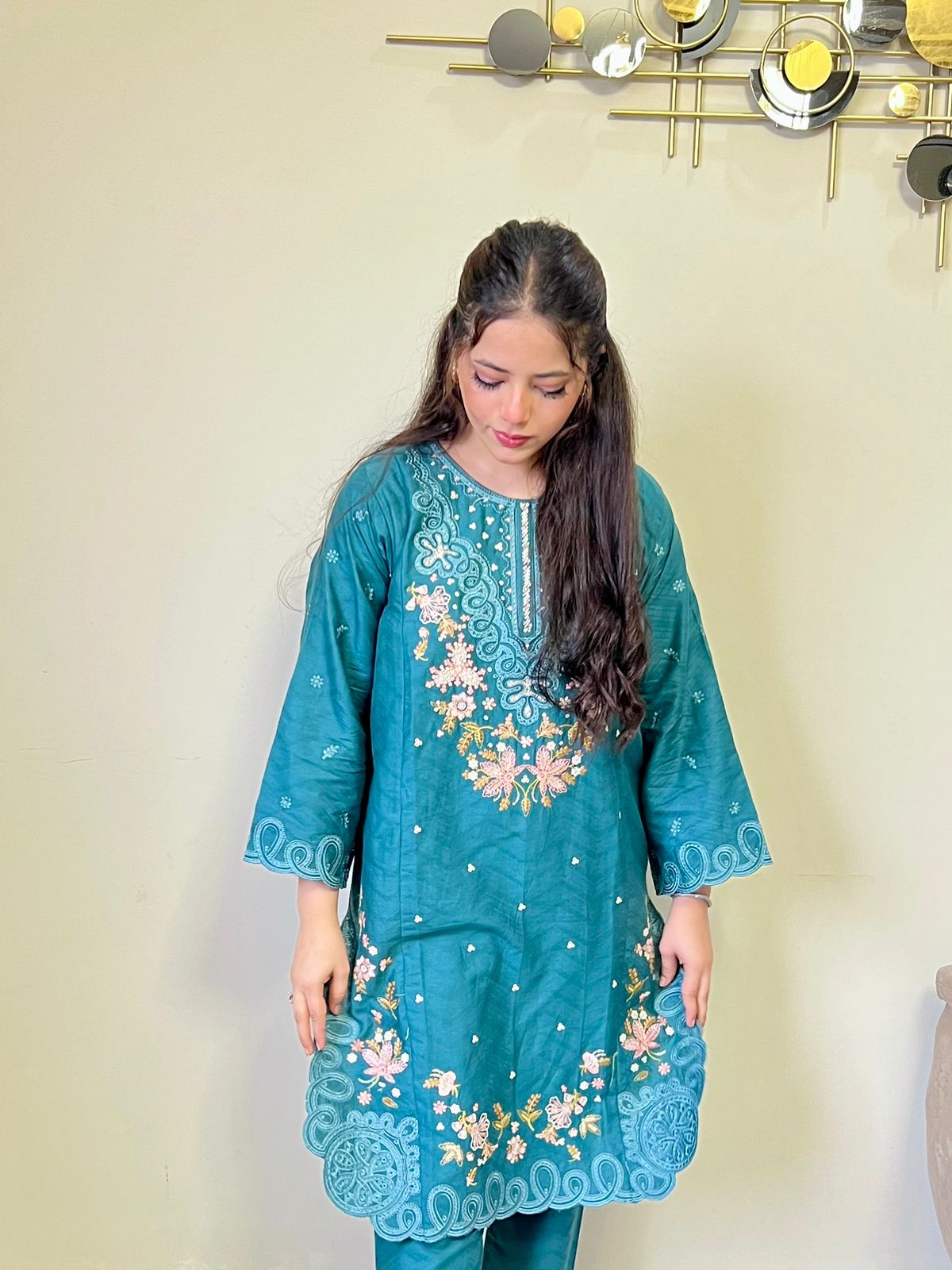 Daisy Cord Embroidered Cotton Jacquard 2-Piece Set