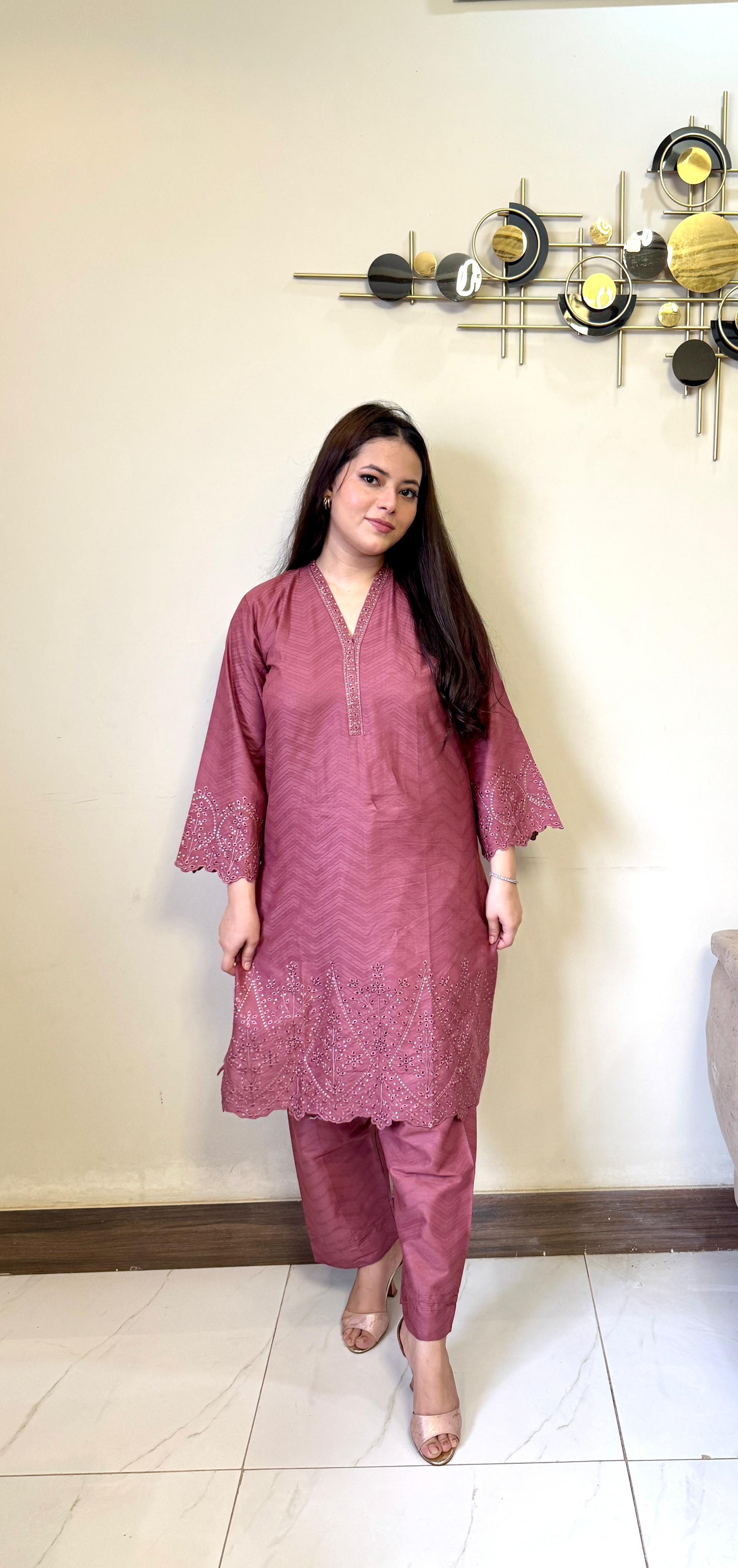 Diamond Embroidered Cotton Jacquard 2-Piece Set