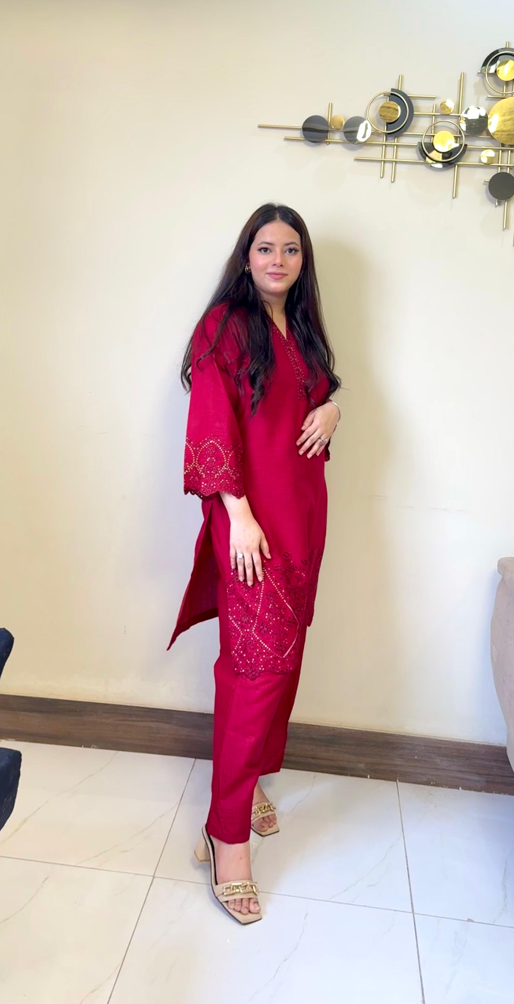 Diamond Embroidered Cotton Jacquard 2-Piece Set