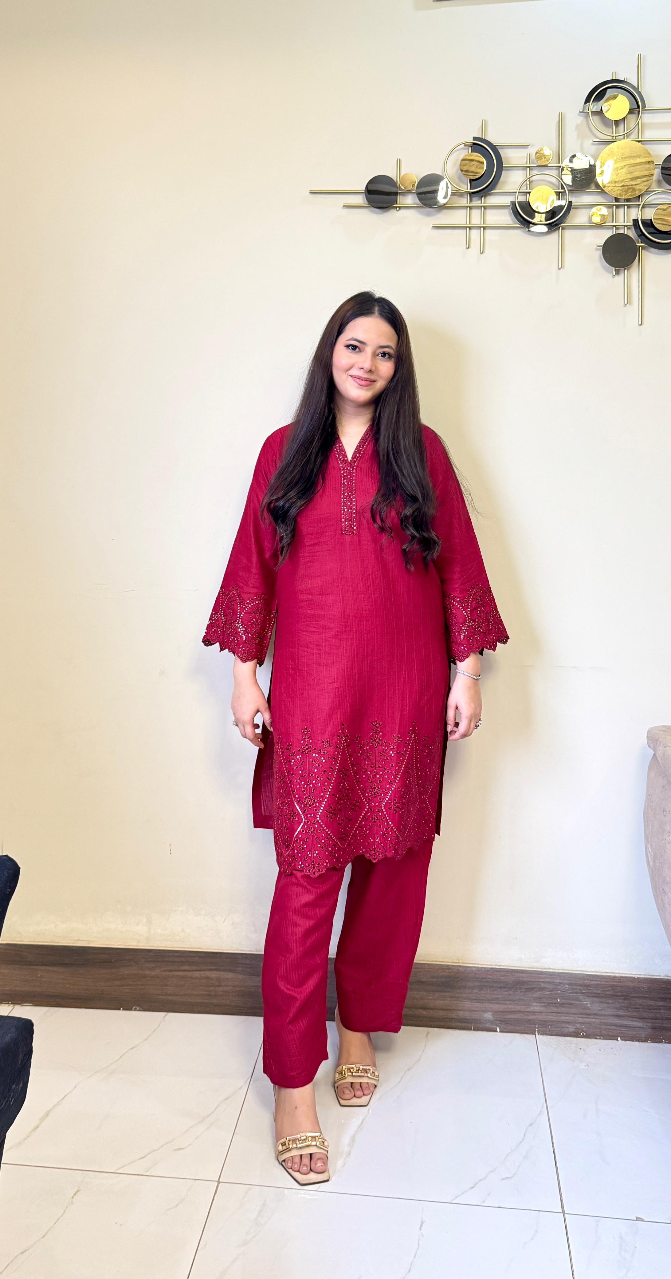 Diamond Embroidered Cotton Jacquard 2-Piece Set