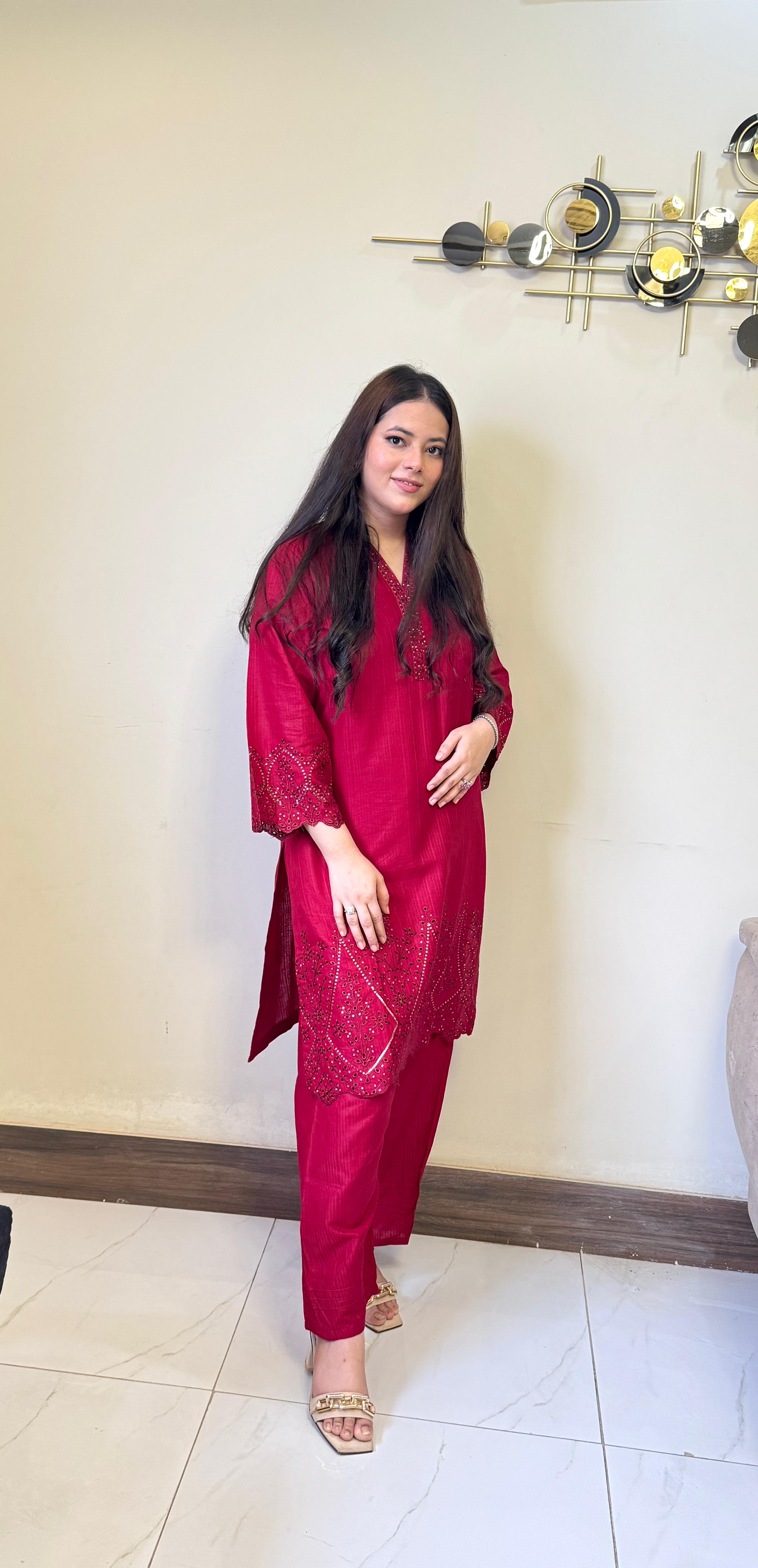 Diamond Embroidered Cotton Jacquard 2-Piece Set